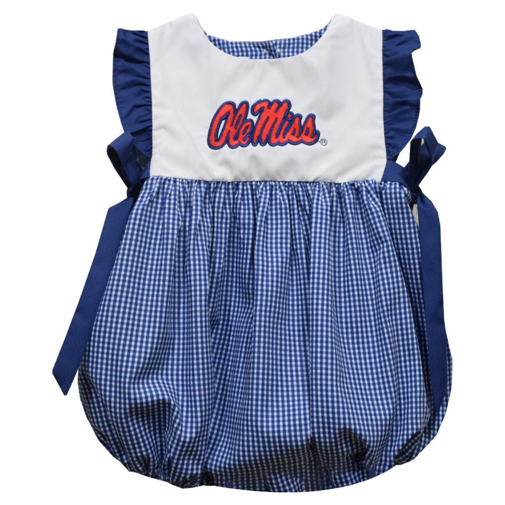 Vive La Fete Ole Miss Navy Gingham Embroidered Bubble