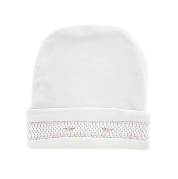 Tecomoabesos Smocked Hat, White with Pink