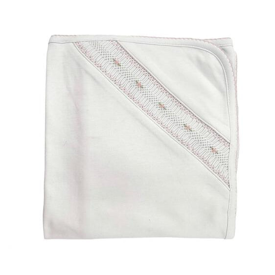 Tecomoabesos Smocked Blanket, White with Pink