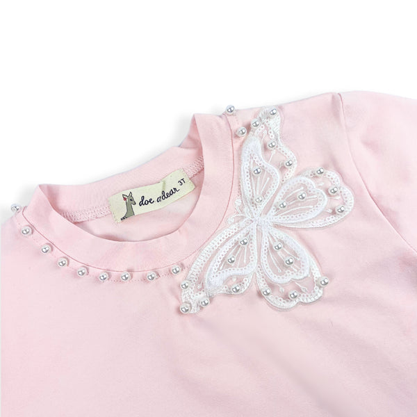 Doe A Dear Pearl Stud Butterfly Motif Tee