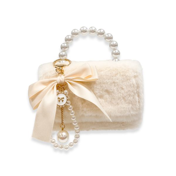 Doe A Dear Furry Purse with Bow & Pearl Charm