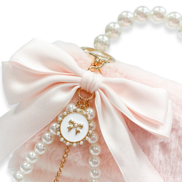 Doe A Dear Pink Furry Purse with Bow & Pearl Charm