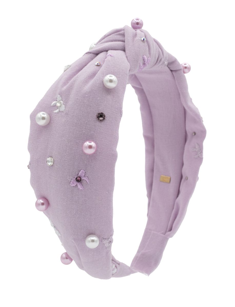 Bari Lynn Embroidered Linen Knot Headband