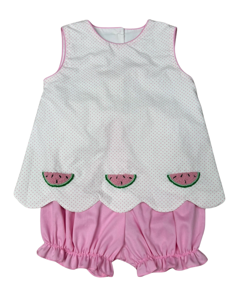 Whimsy Bay Watermelon Scallop Bow Back Bloomer Set