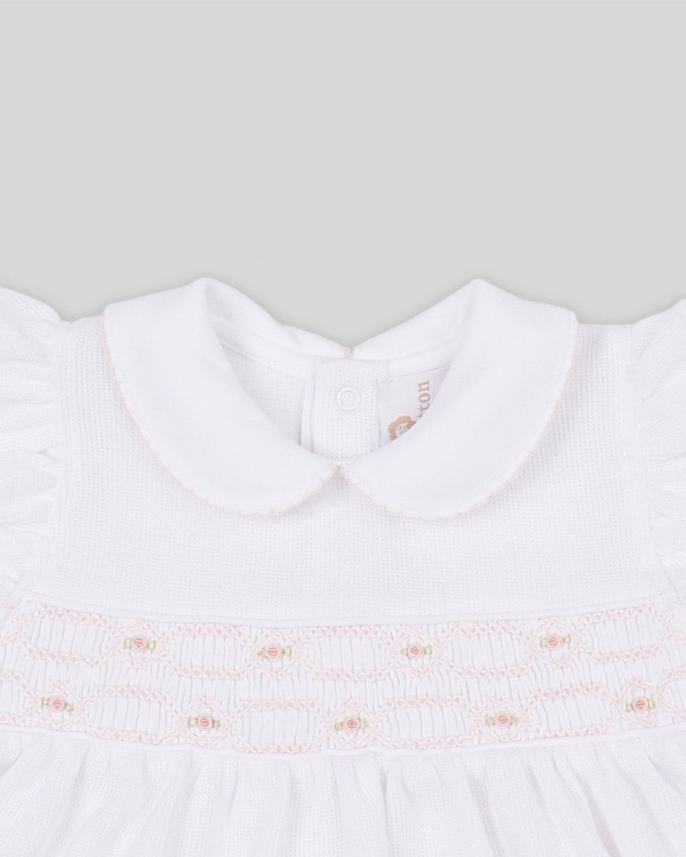 Miocotton Special Knit Hand Smocked Emma Mini Dress Set, White