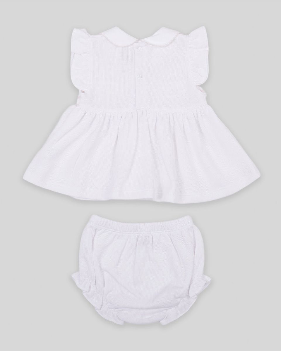 Miocotton Special Knit Hand Smocked Emma Mini Dress Set, White