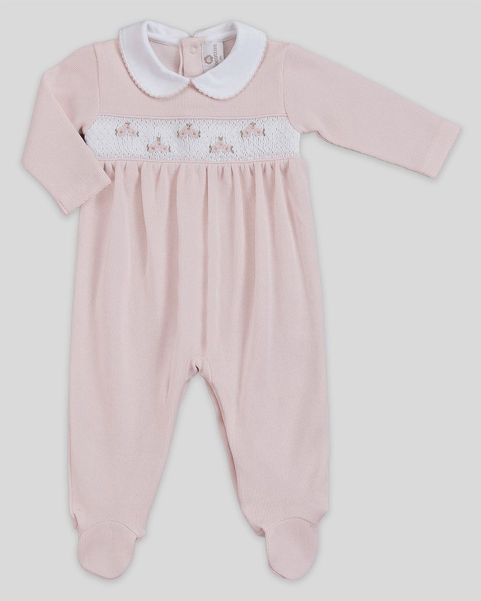 Miocotton Special Knit Hand Smocked Pink Zuzzel Footie