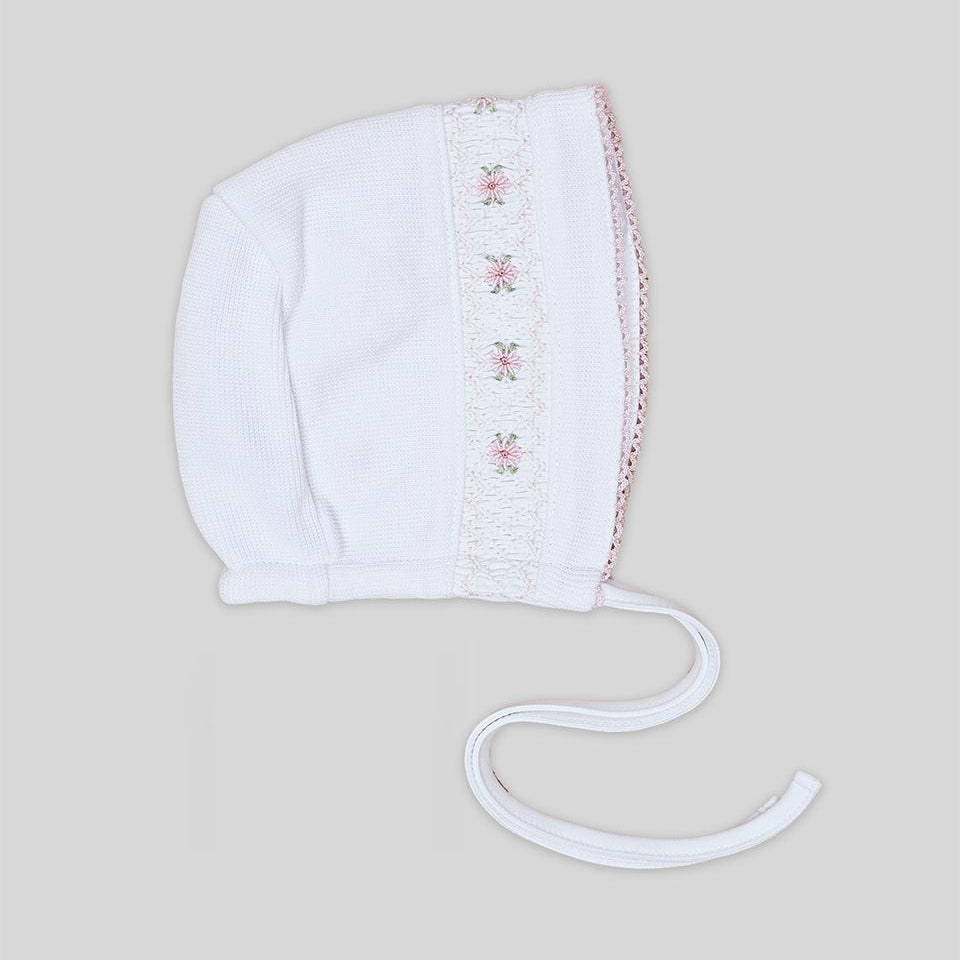 Miocotton Special Knit Hand Smocked Zuzzel Bonnet, White
