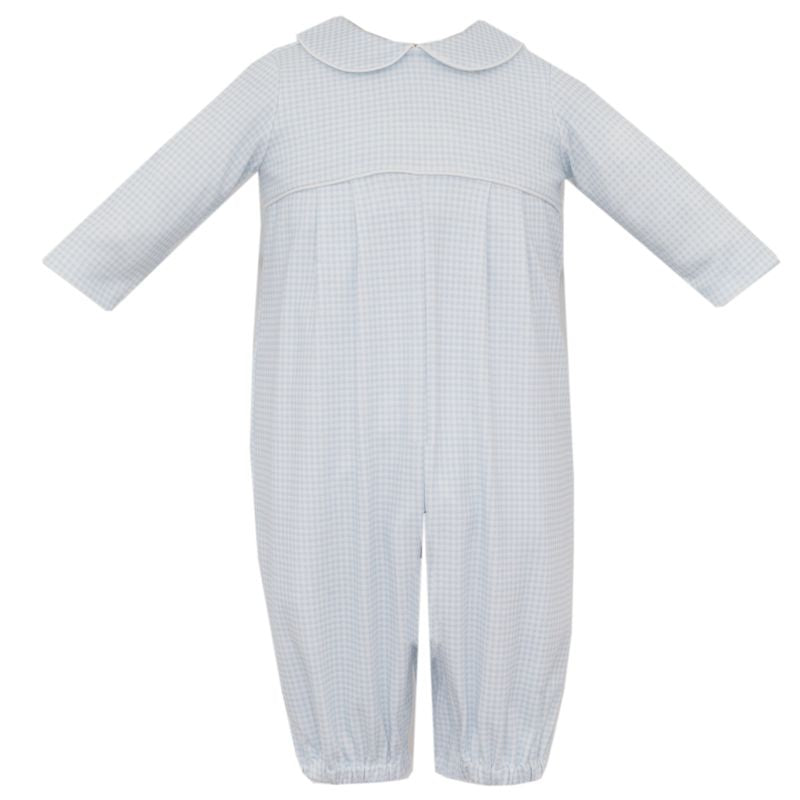 Petit Bebe Light Blue Gingham Knit Long Romper