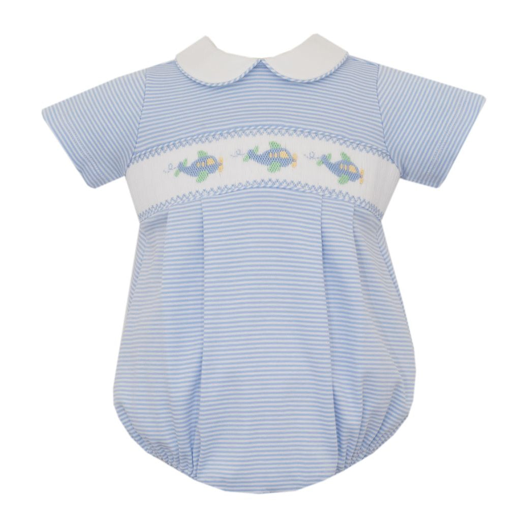 Petit Bebe Airplane Blue Stripe Knit Bubble