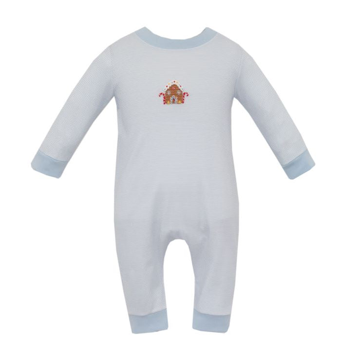 Petit Bebe Gingerbread Light Blue Stripe Romper