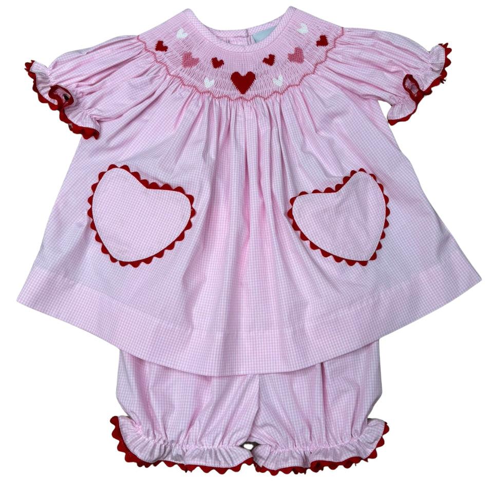 Delaney Pops of Love Smocked Bloomer Set