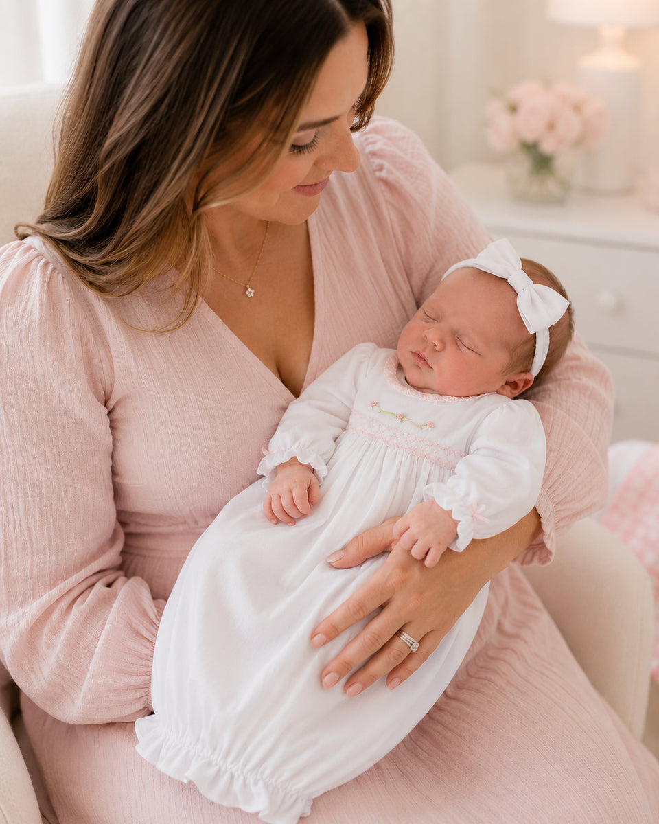 Baby Threads Rose White Daygown
