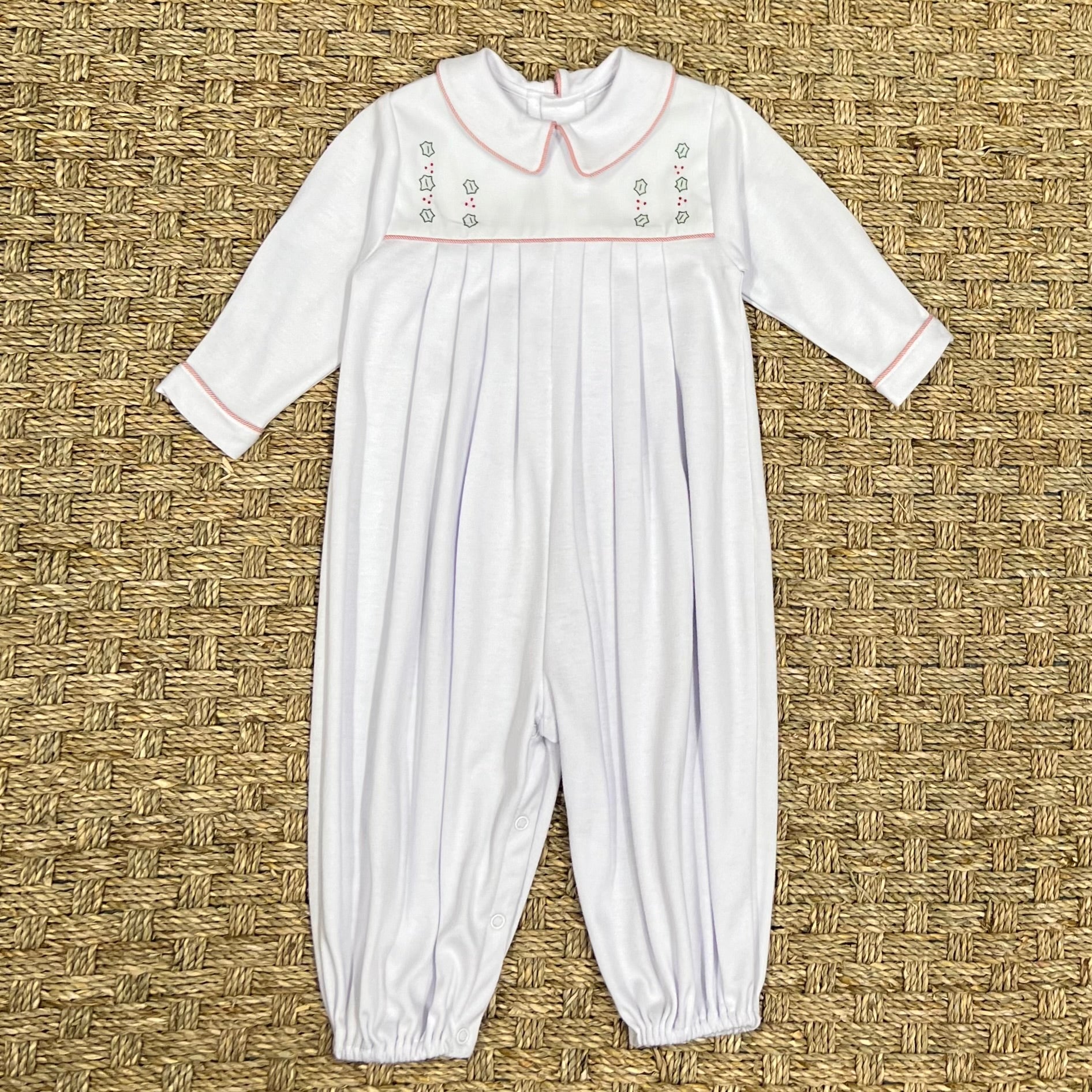 Auraluz White Knit Longall with Red Holly Embroidery