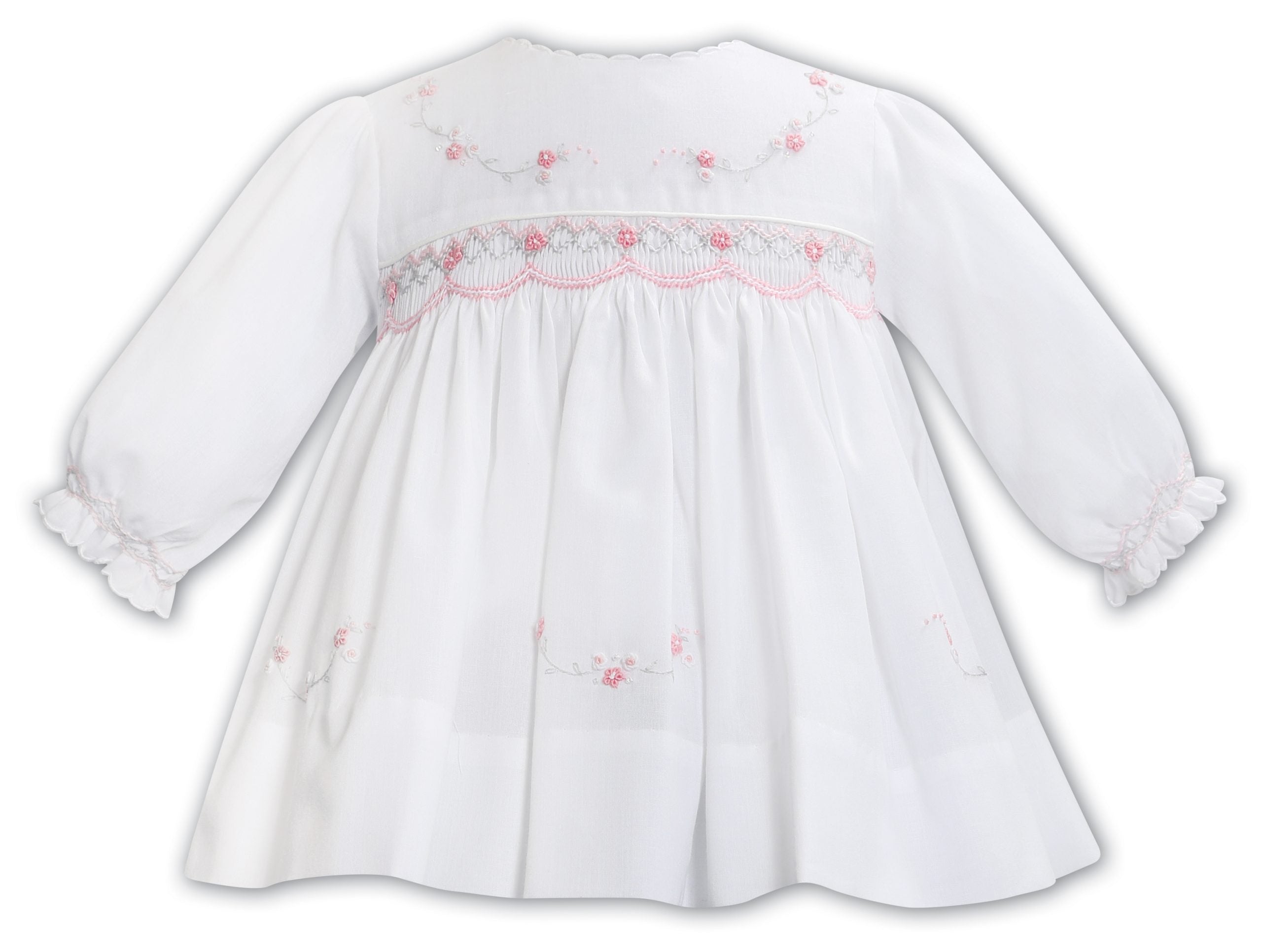 Sarah Louise White Dress with Pink Delicate Tiny Flowers