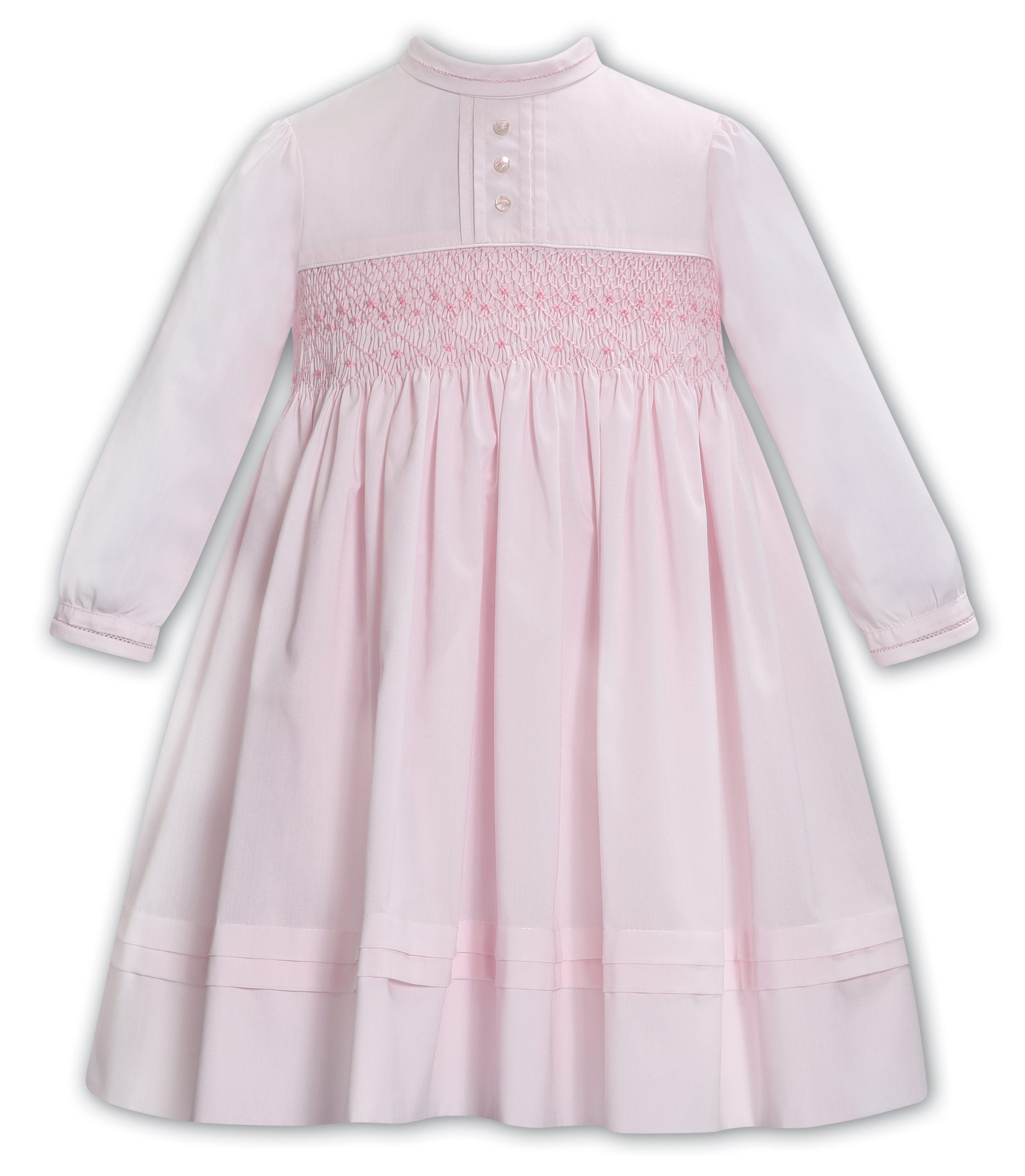 Sarah Louise Pink Mock Neck Smocked Dress