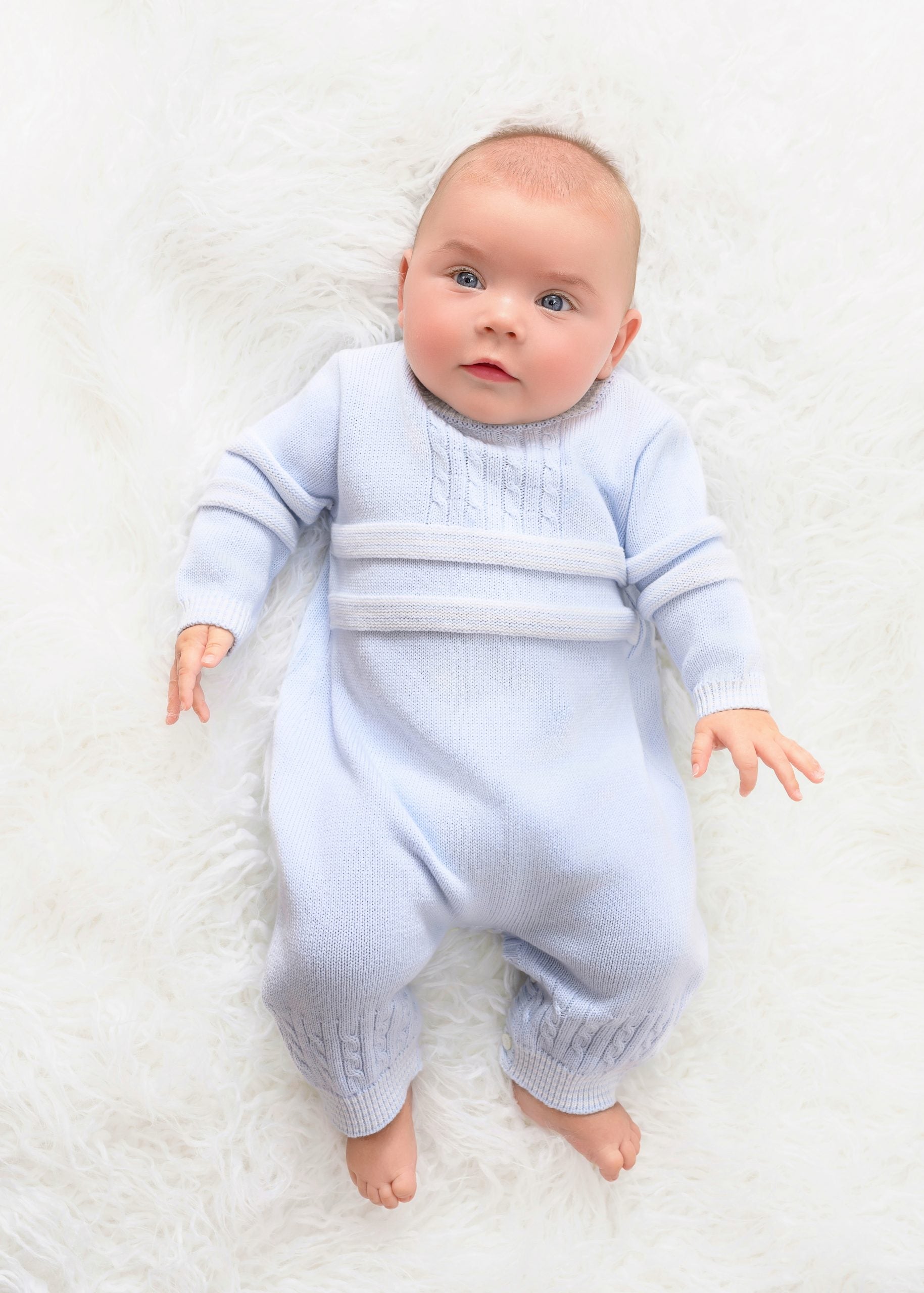 Sarah Louise Cable Knit Striped Knit All In One, Light Blue