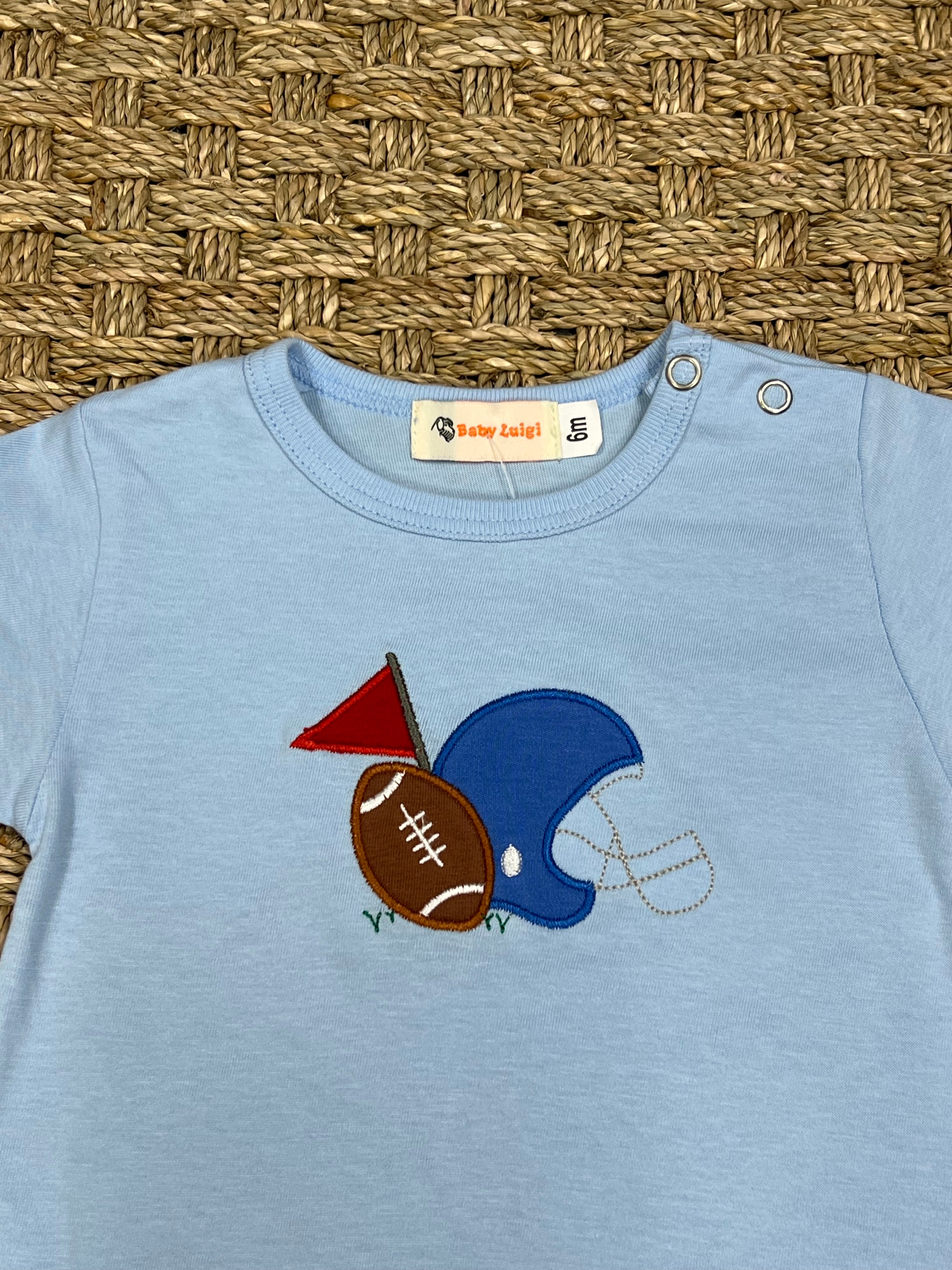 Luigi Romper, Helmet on Light Sky Blue