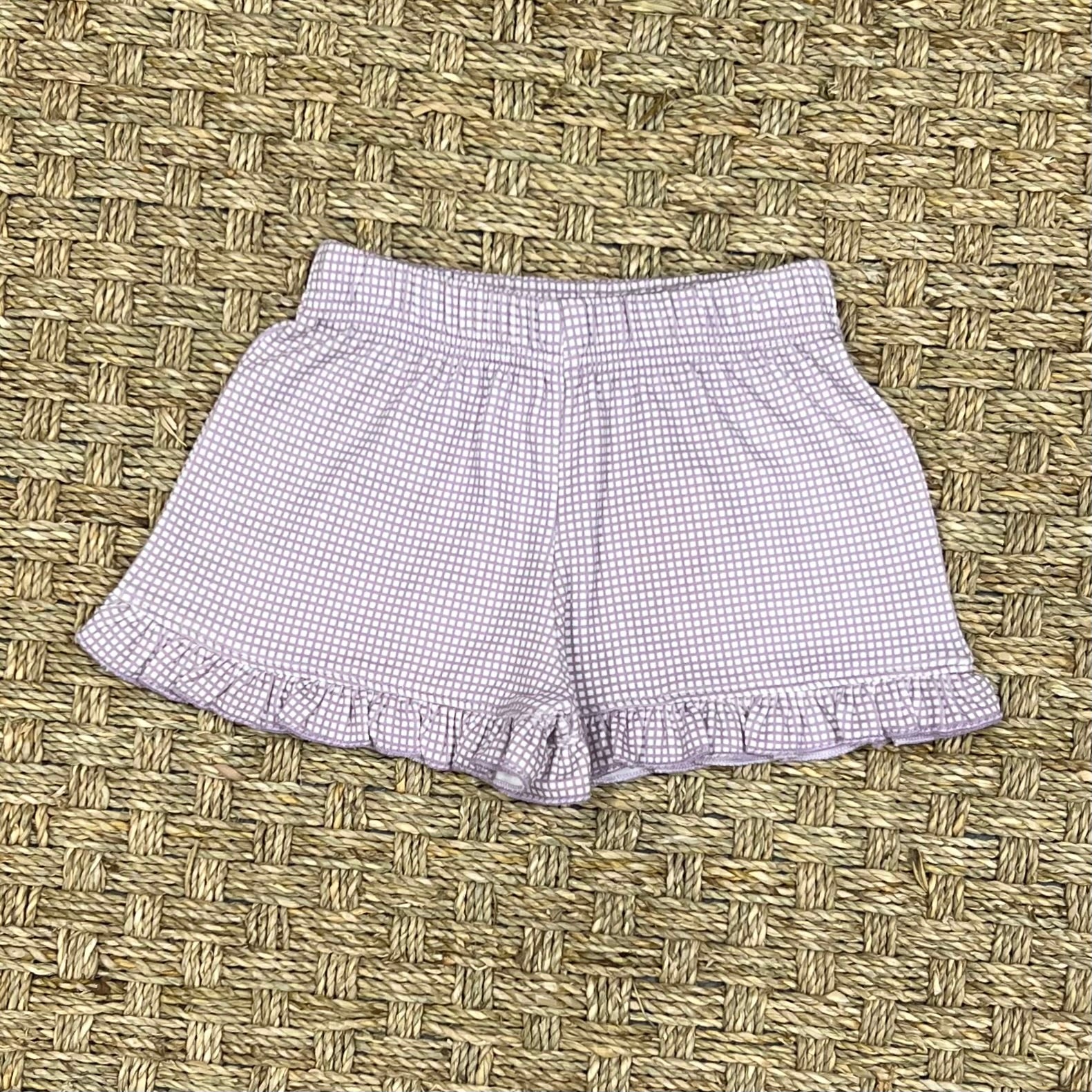 Luigi Shorts with Ruffle, Lavender Gingham