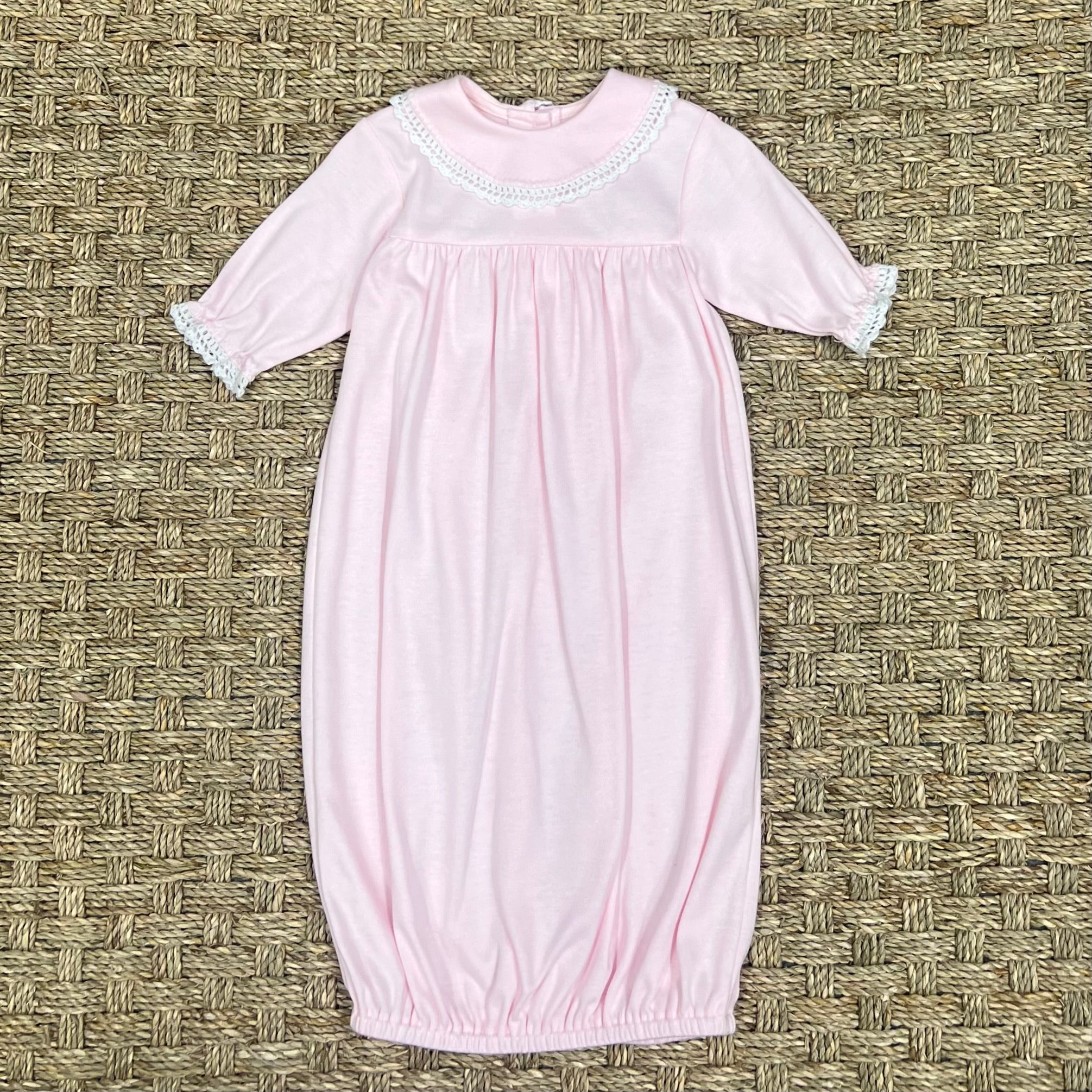 Auraluz Pink Knit Saque with White Picot Trim