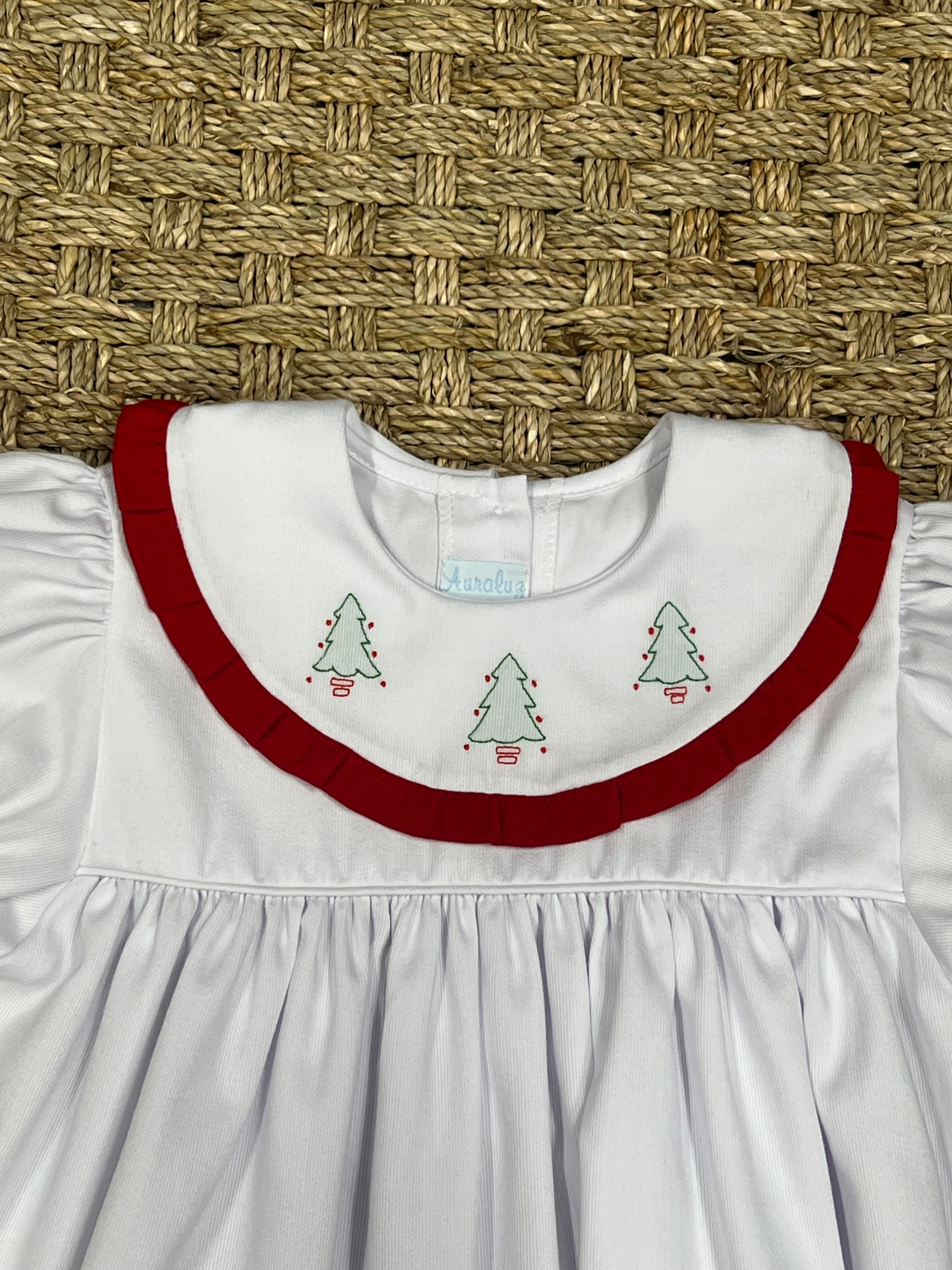 Auraluz Pique Dress with Red Tree Embroidery