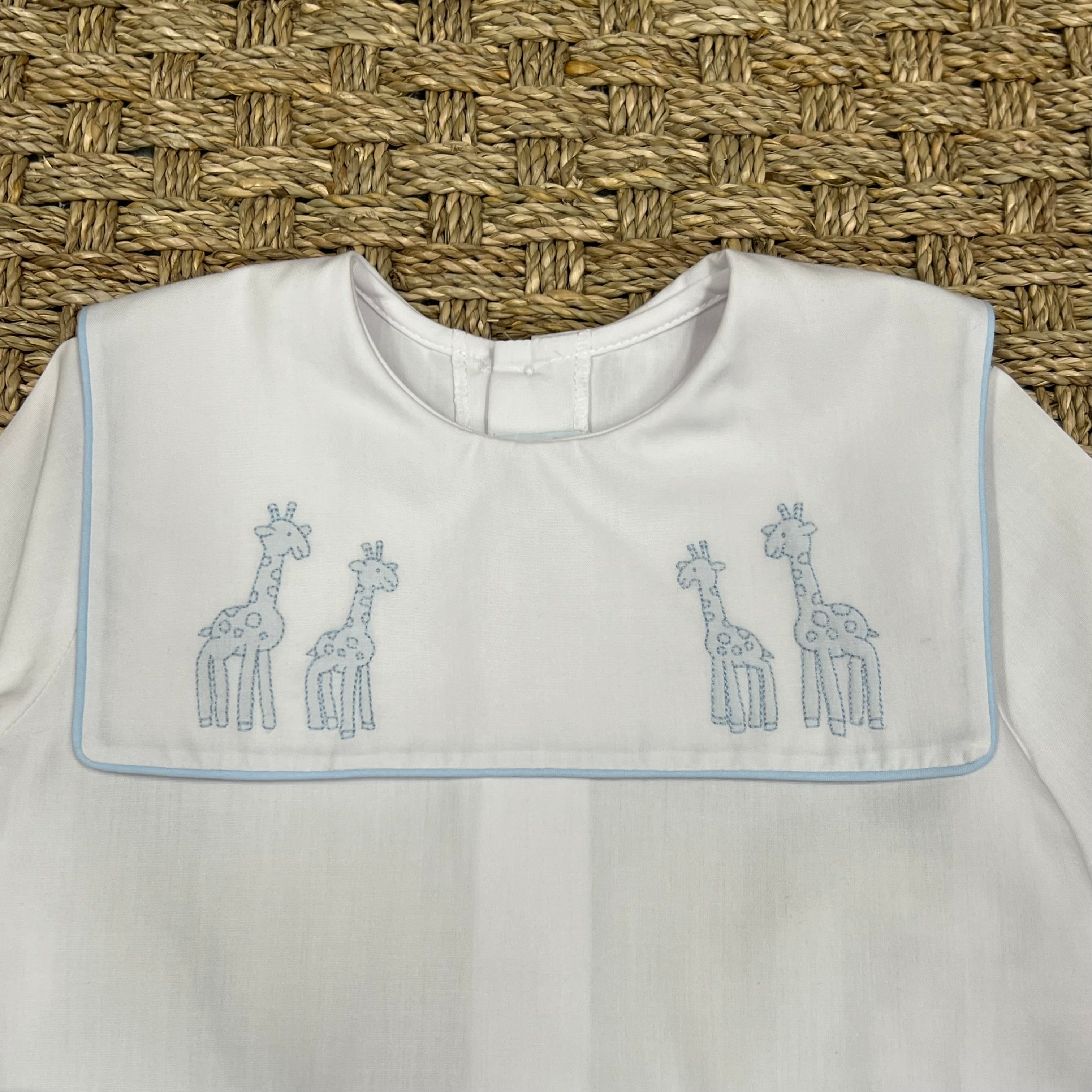 Auraluz Blue Boysuit with Blue Giraffe Embroidery