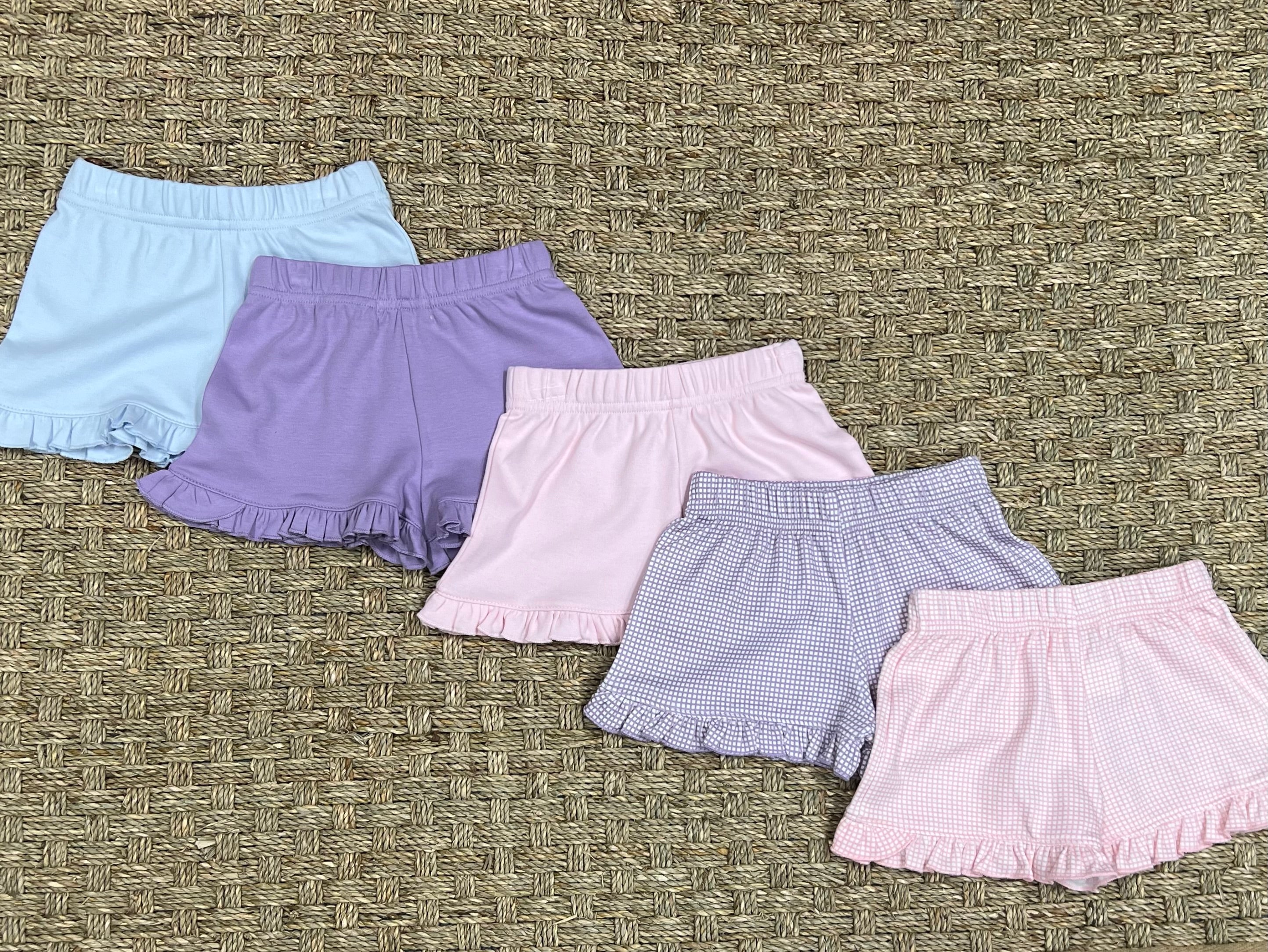 Luigi Shorts with Ruffle, Lavender Gingham