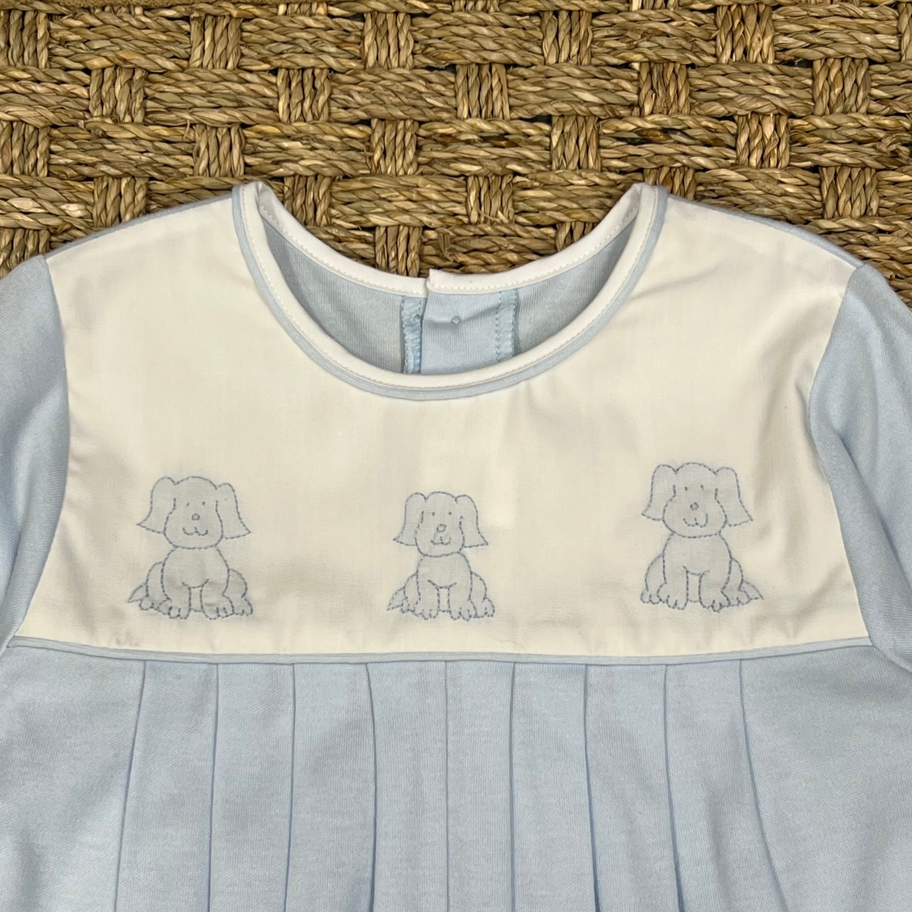 Auraluz Blue Knit Longall with Puppy Embroidery