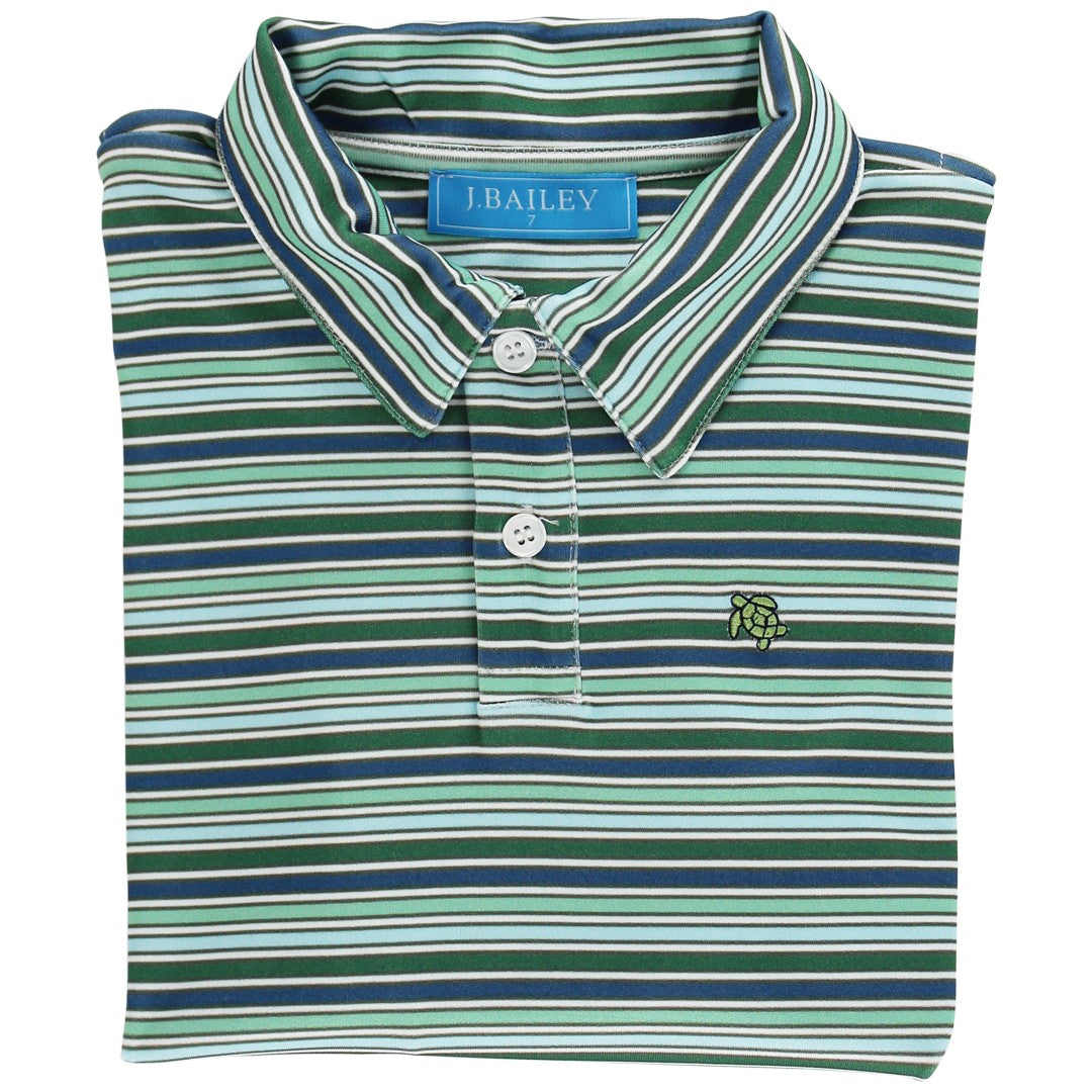 Bailey Boys Striped Performance Polo, Forest