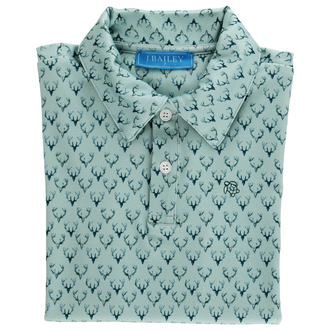 Bailey Boys Performance Polo, Antlers on Green