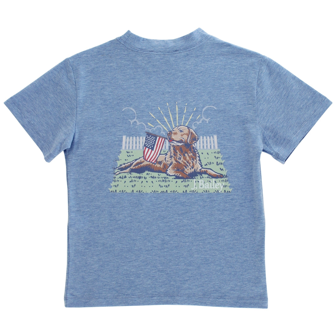 Bailey Boys Short Sleeve Logo Tee , Retriever on Heathered Blue