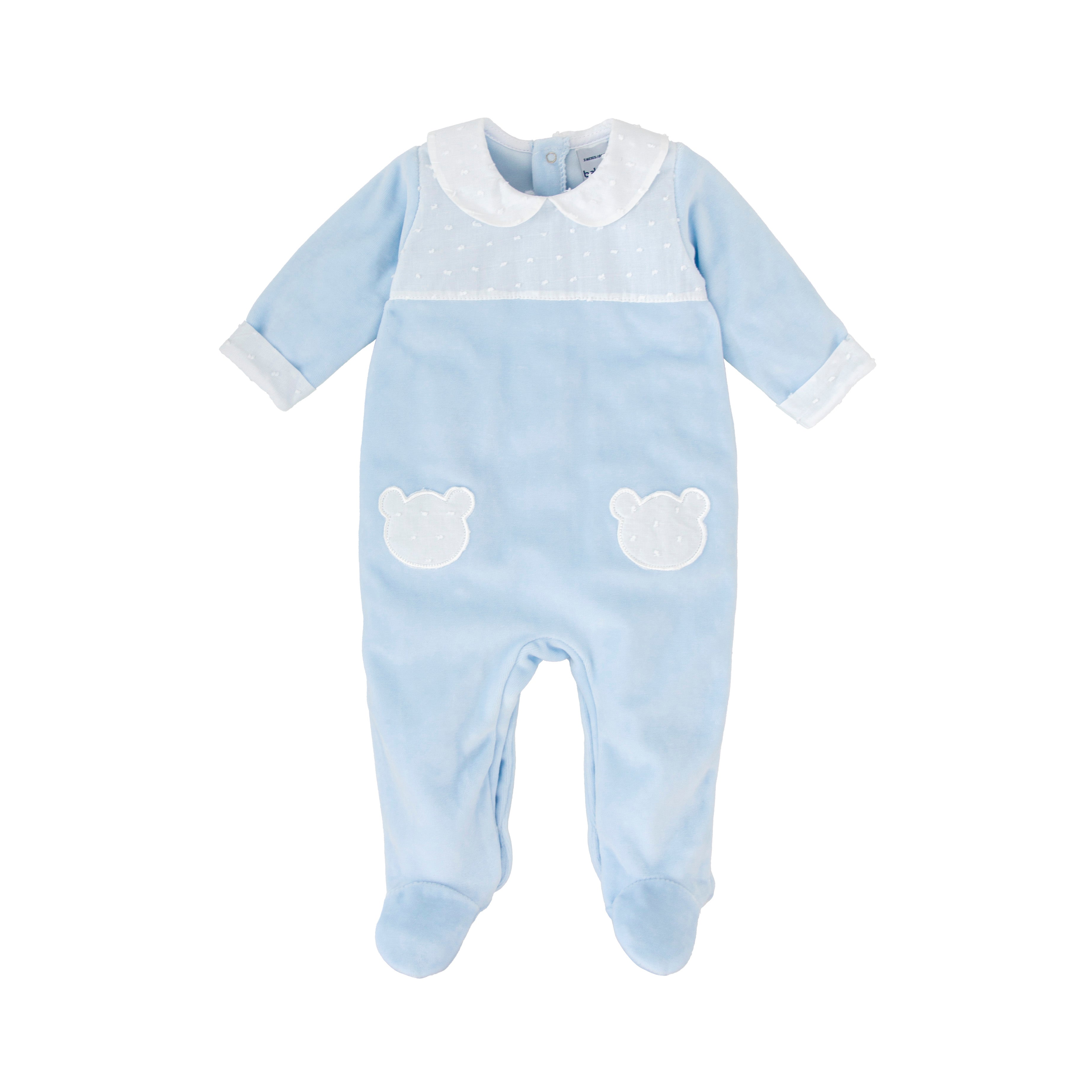 Babidu Blue Swiss Dot Romper with Collar