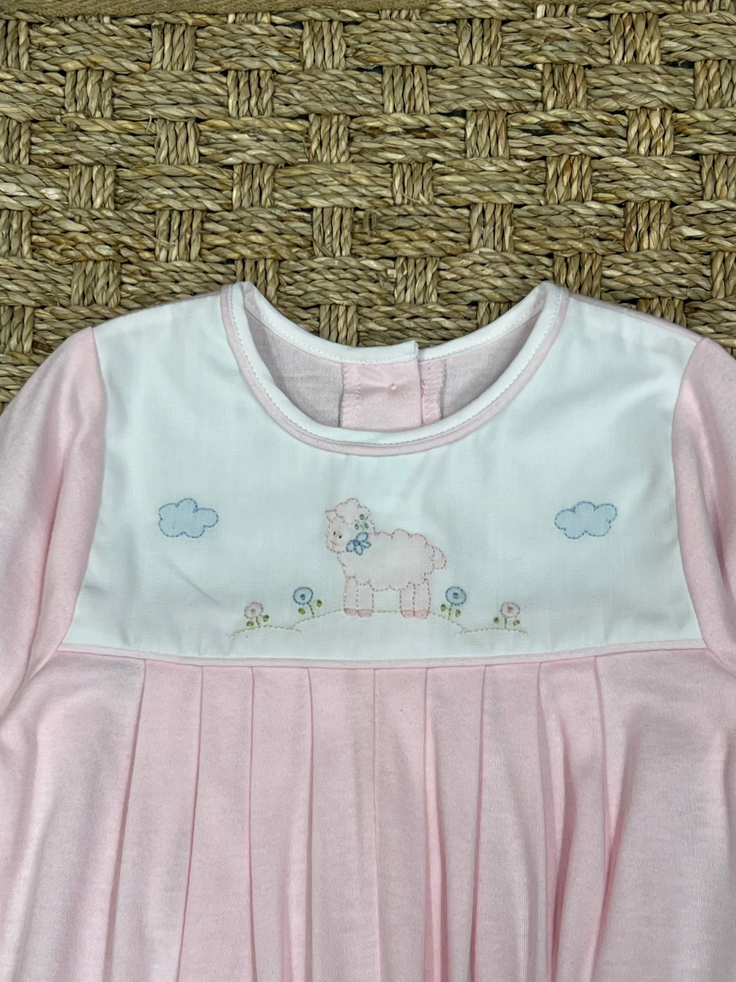 Auraluz Pink Knit Longall with Lamb Embroidery