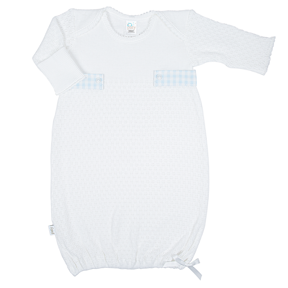 Paty Knit Overlap Shoulder Gown, Gingham Tabs