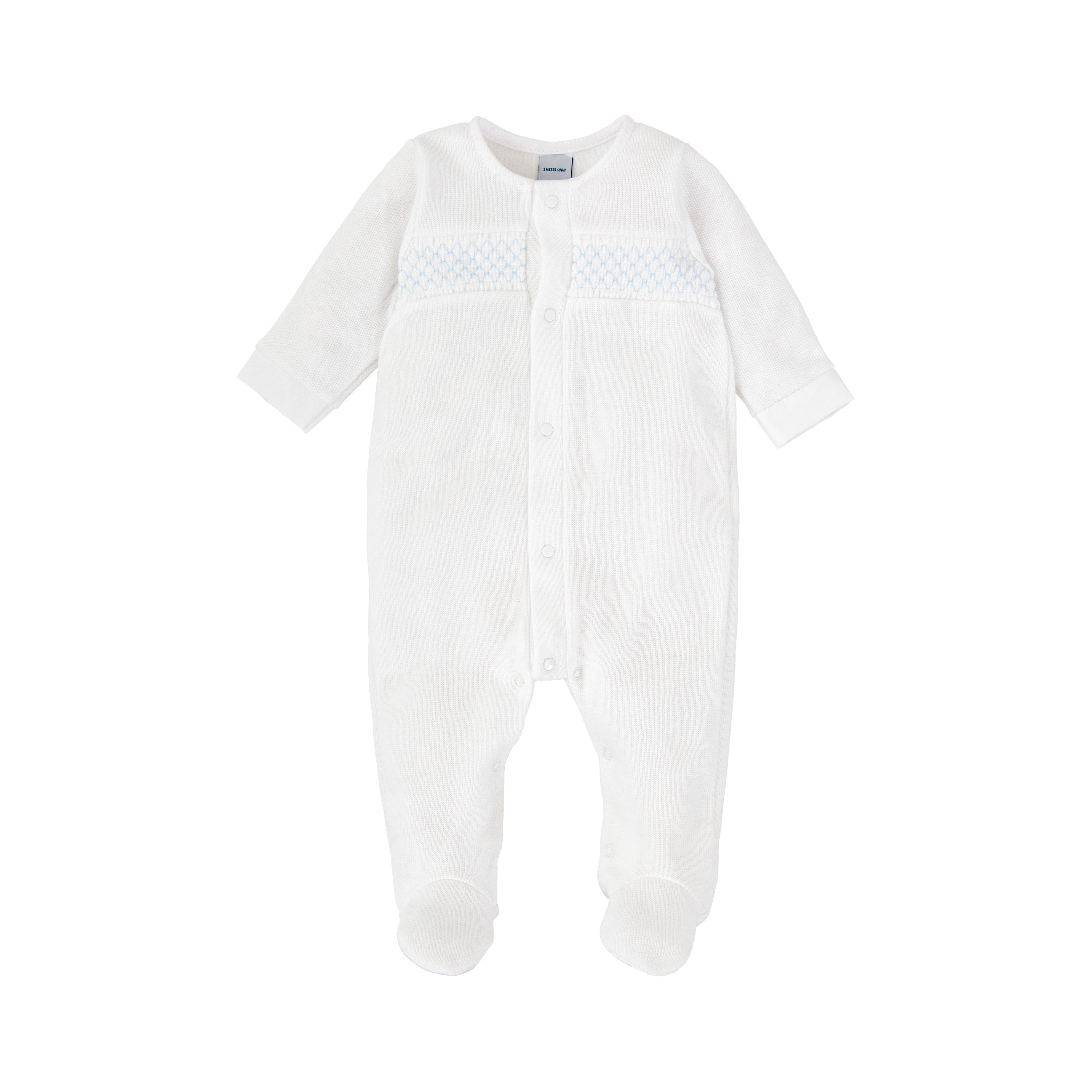 Babidu White Cotton Babygrow with Blue Smocking