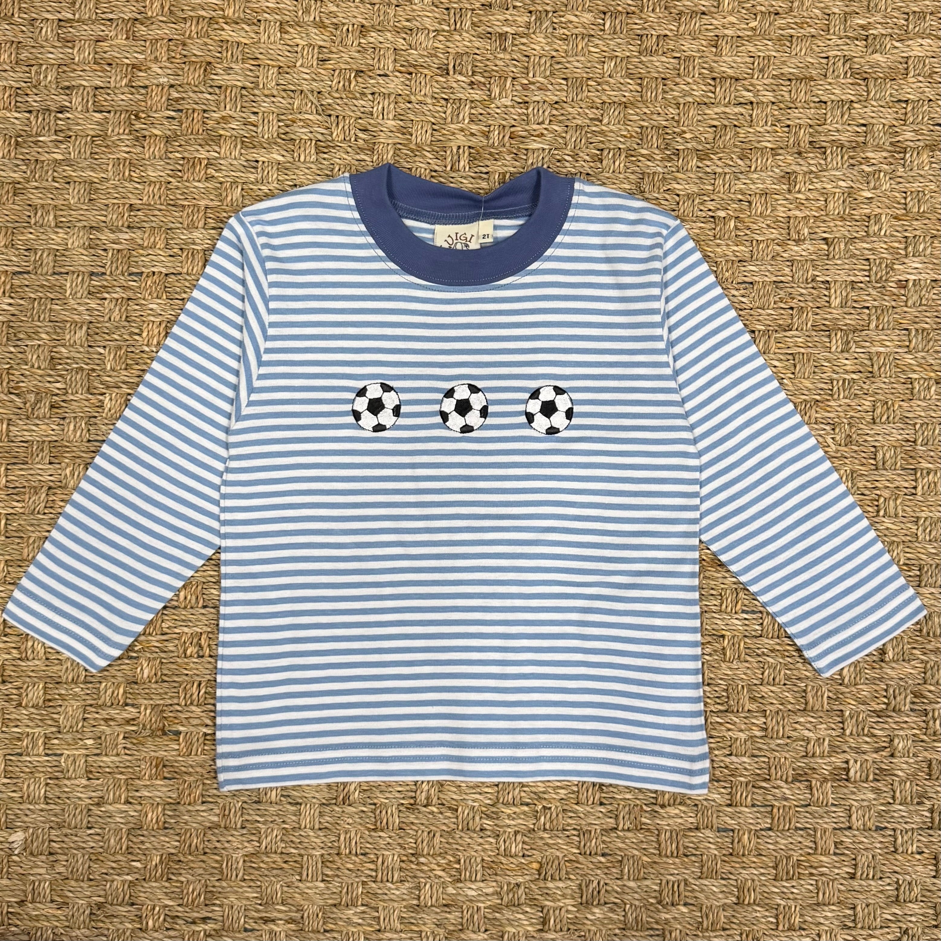 Luigi Tee, Soccer Balls on Chambray Stripe