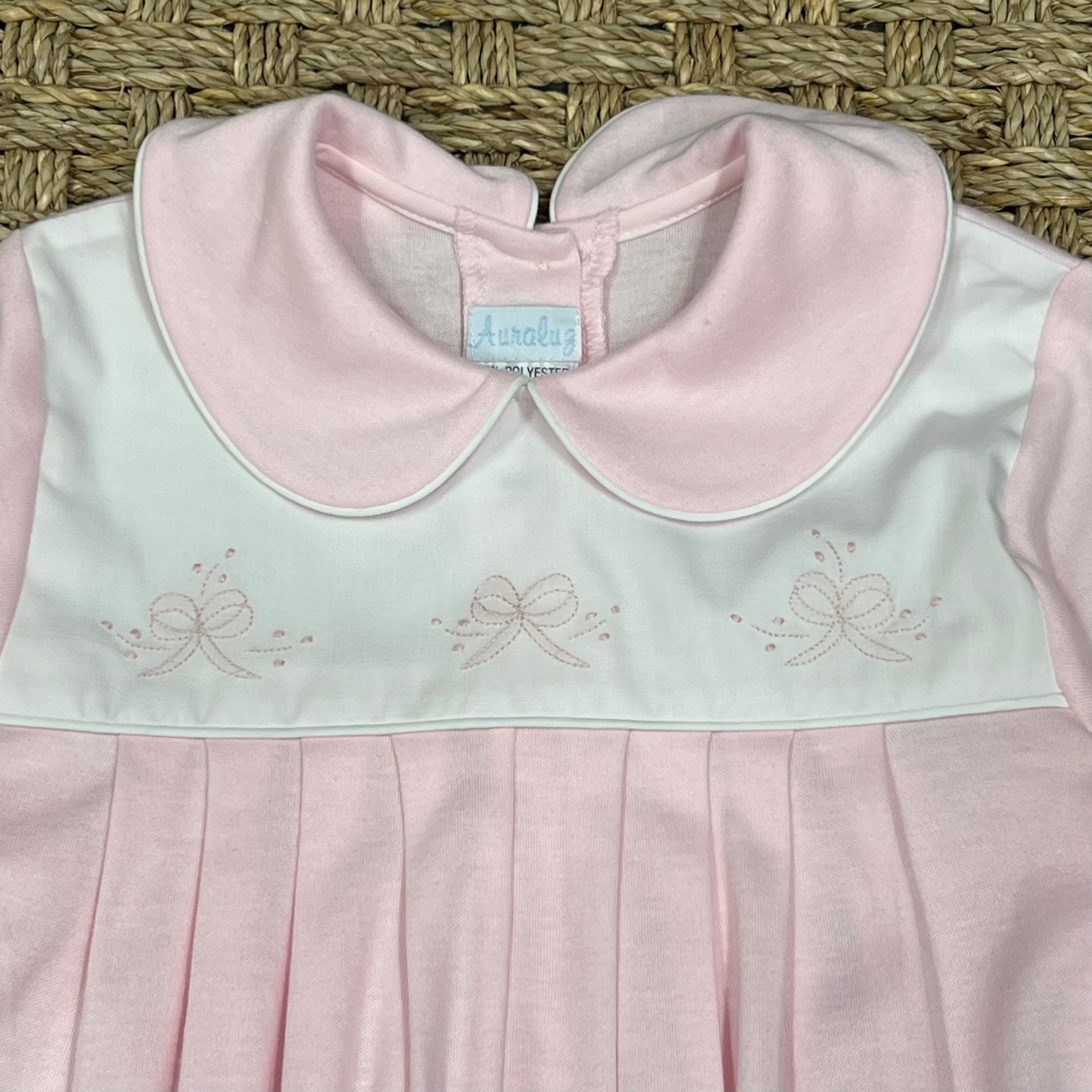 Auraluz Pink Knit Longall with Bow Embroidery