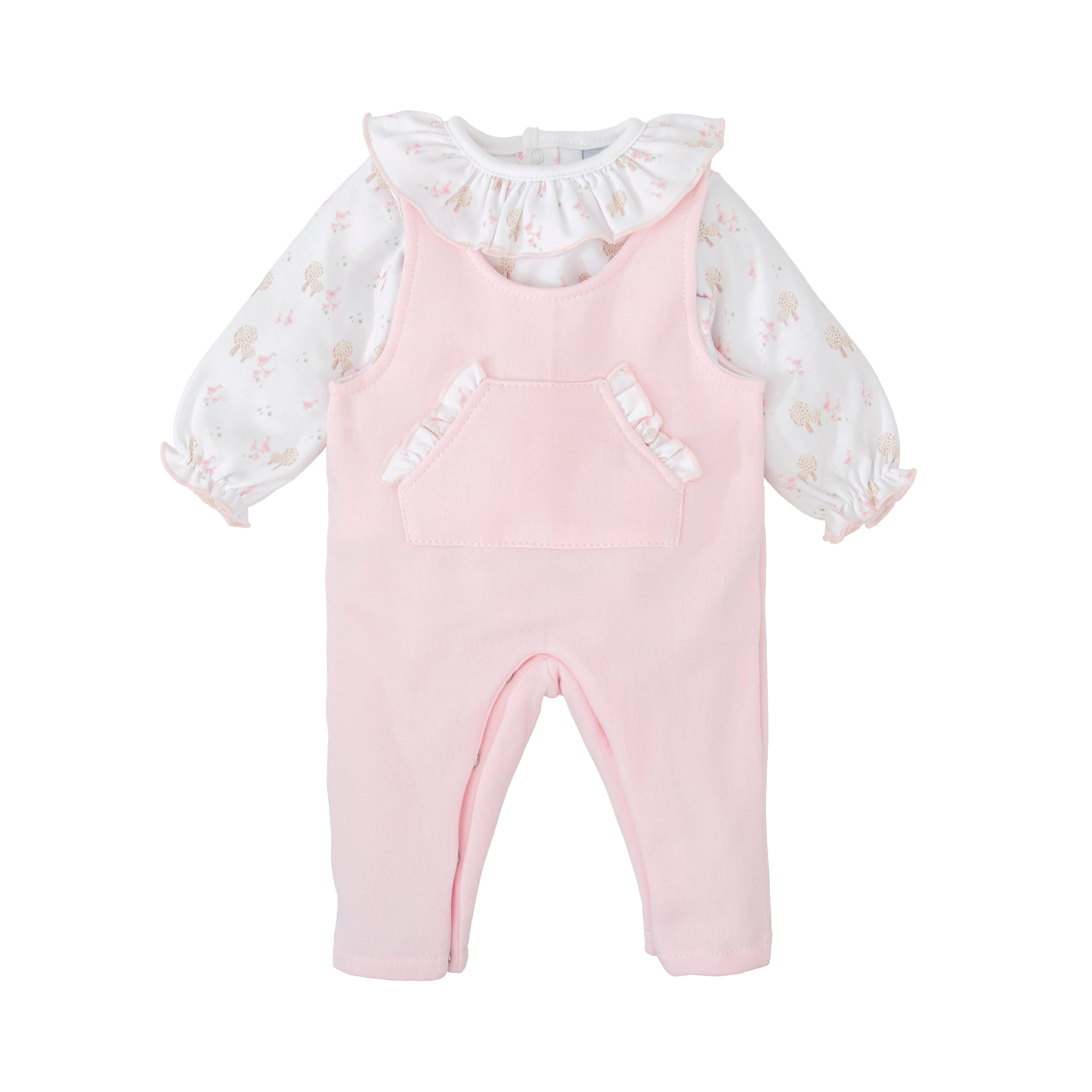 Babidu Duck Print Pink Dungaree Set