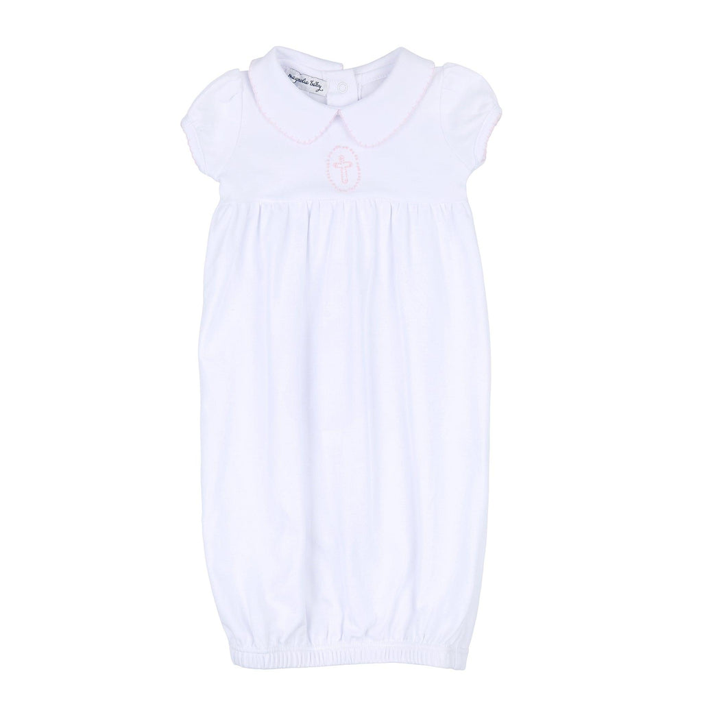 Magnolia Baby Blessed Embroidered, Collared Gathered Gown - shopnurseryrhymes