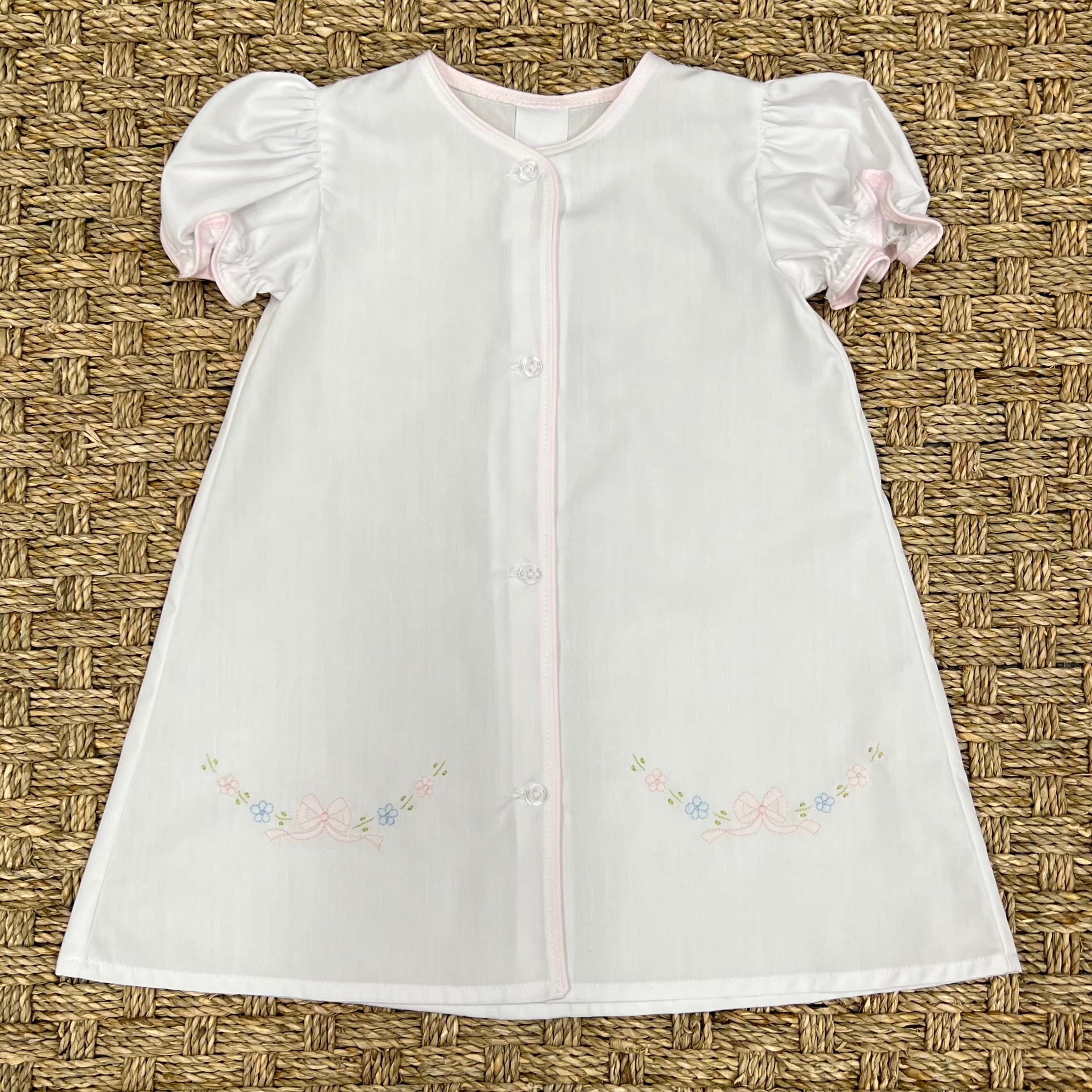 Auraluz White Day Gown with Pink Tiny Bow Embroidery & Trim