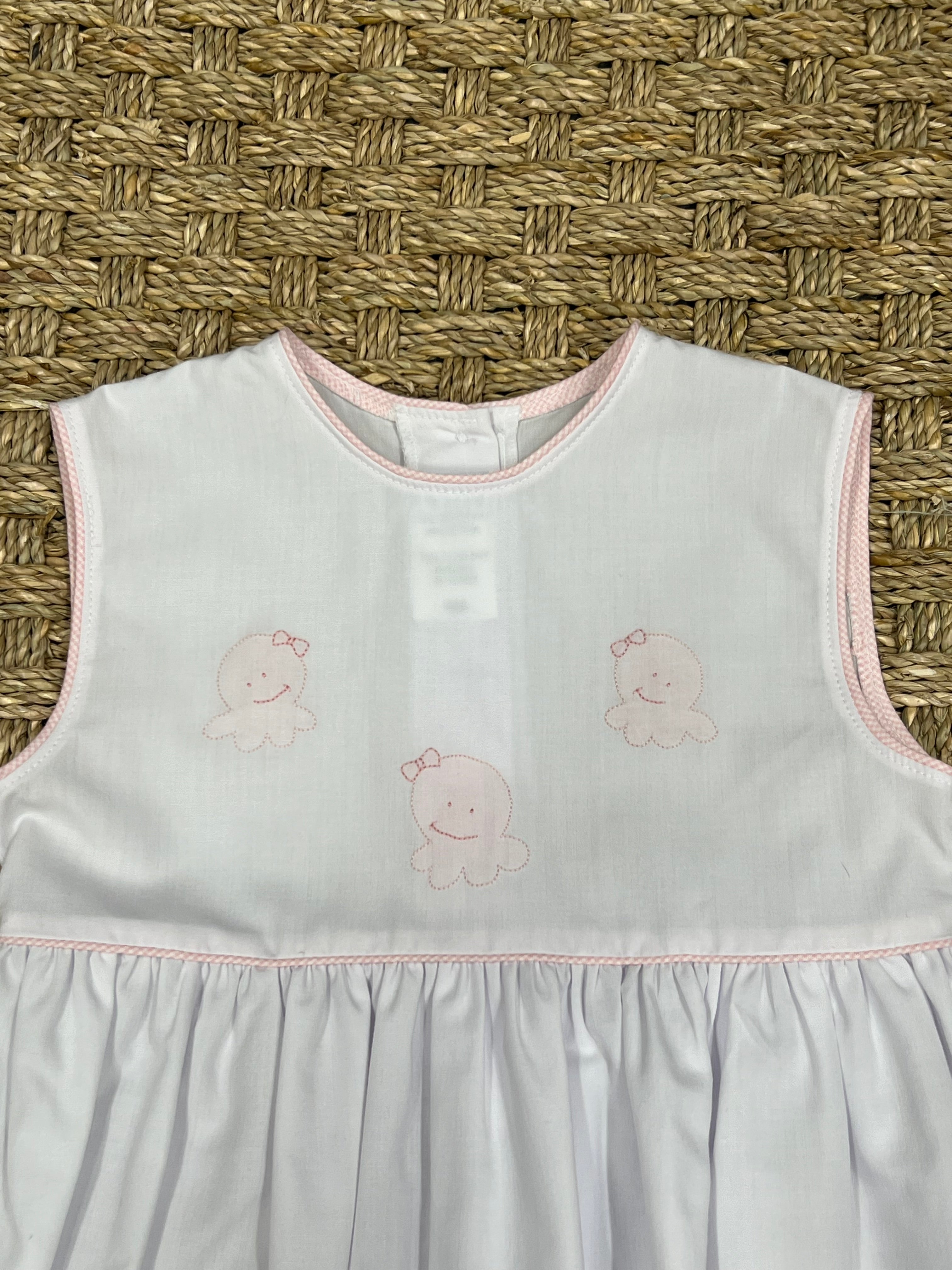 Auraluz Sleeveless Dress with Pink Octopus Embroidery