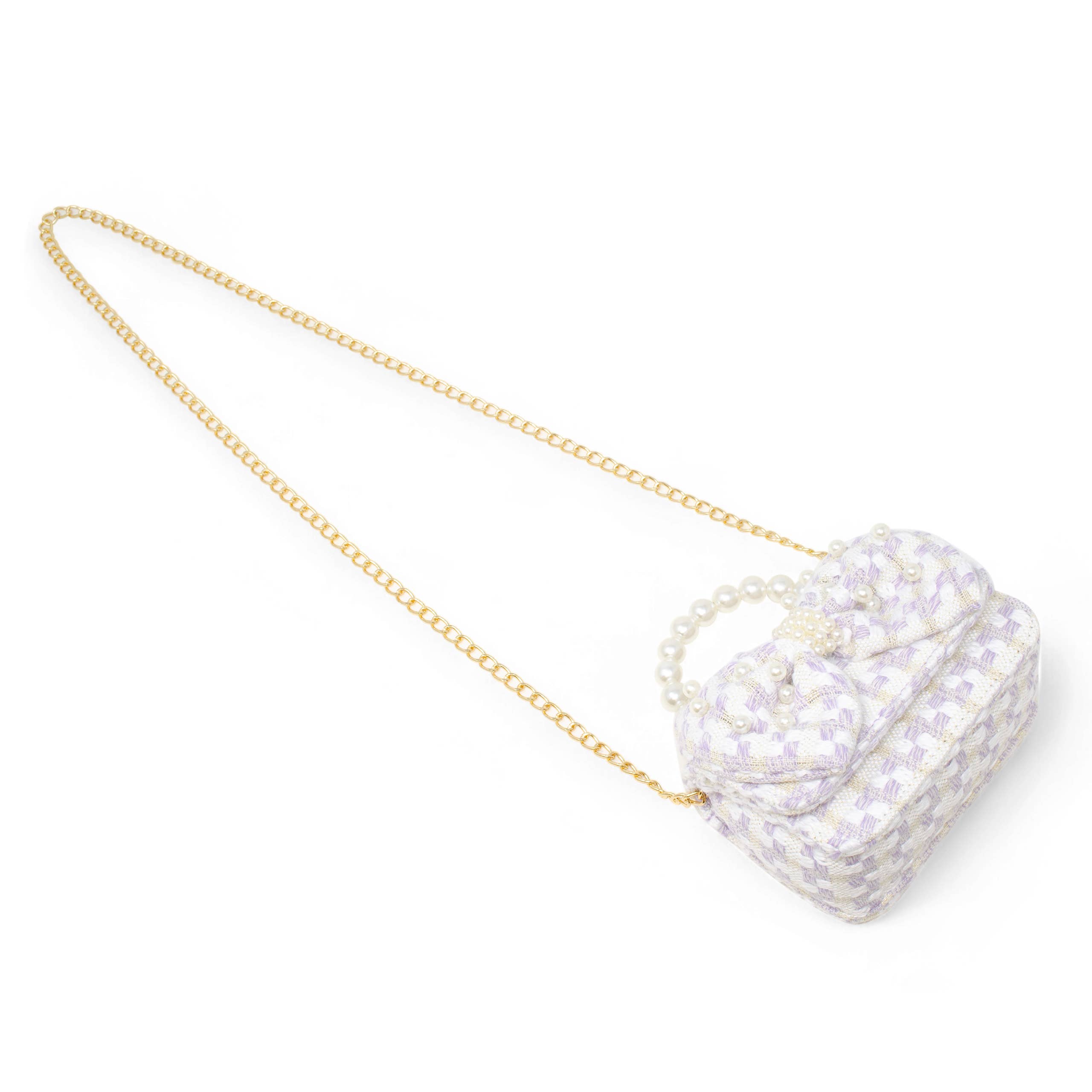 Zomi Gems Tweed Jumbo Pearl Bow Handbag