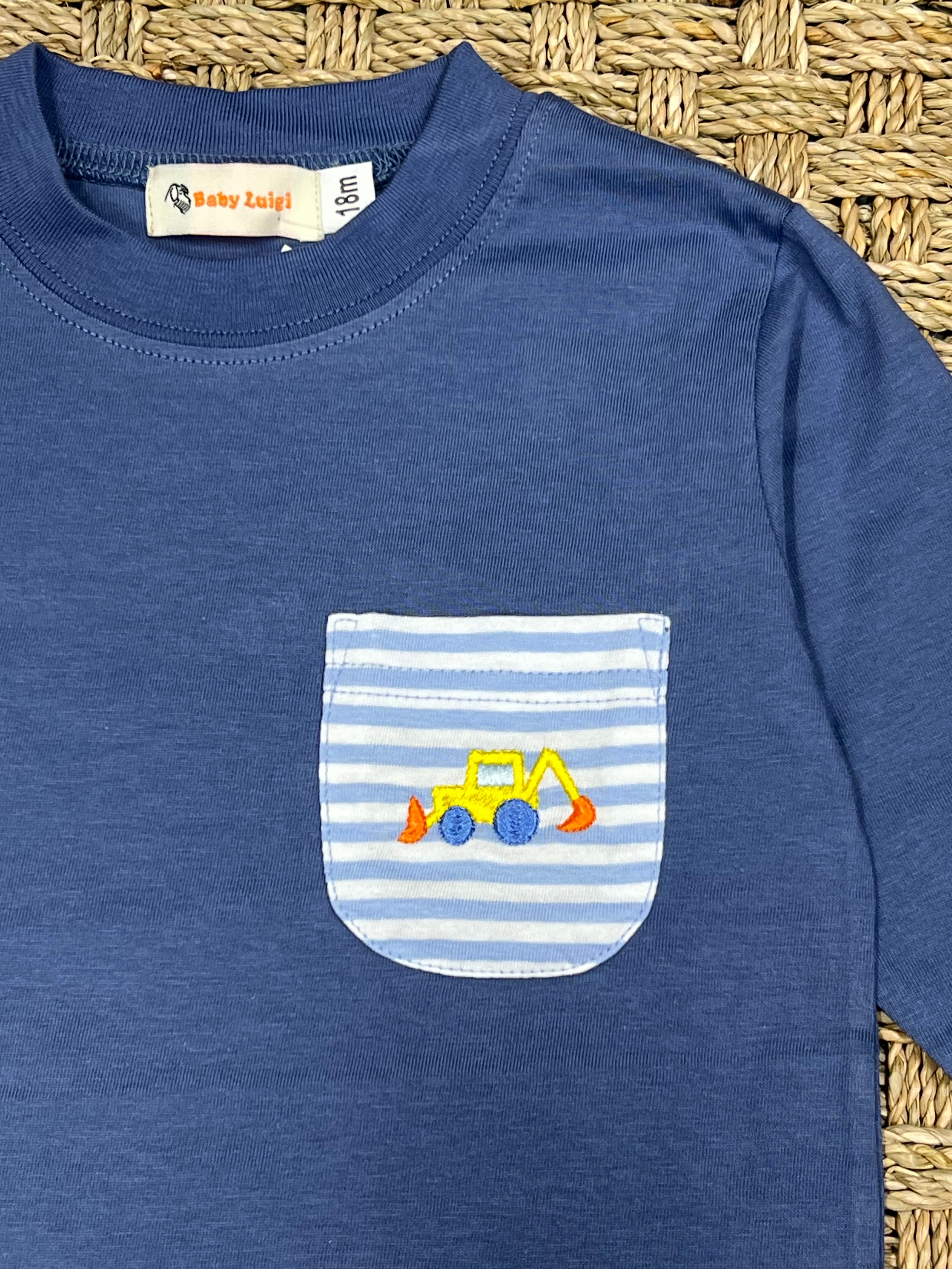 Luigi Striped Tee, Backhoe on New Steel Blue