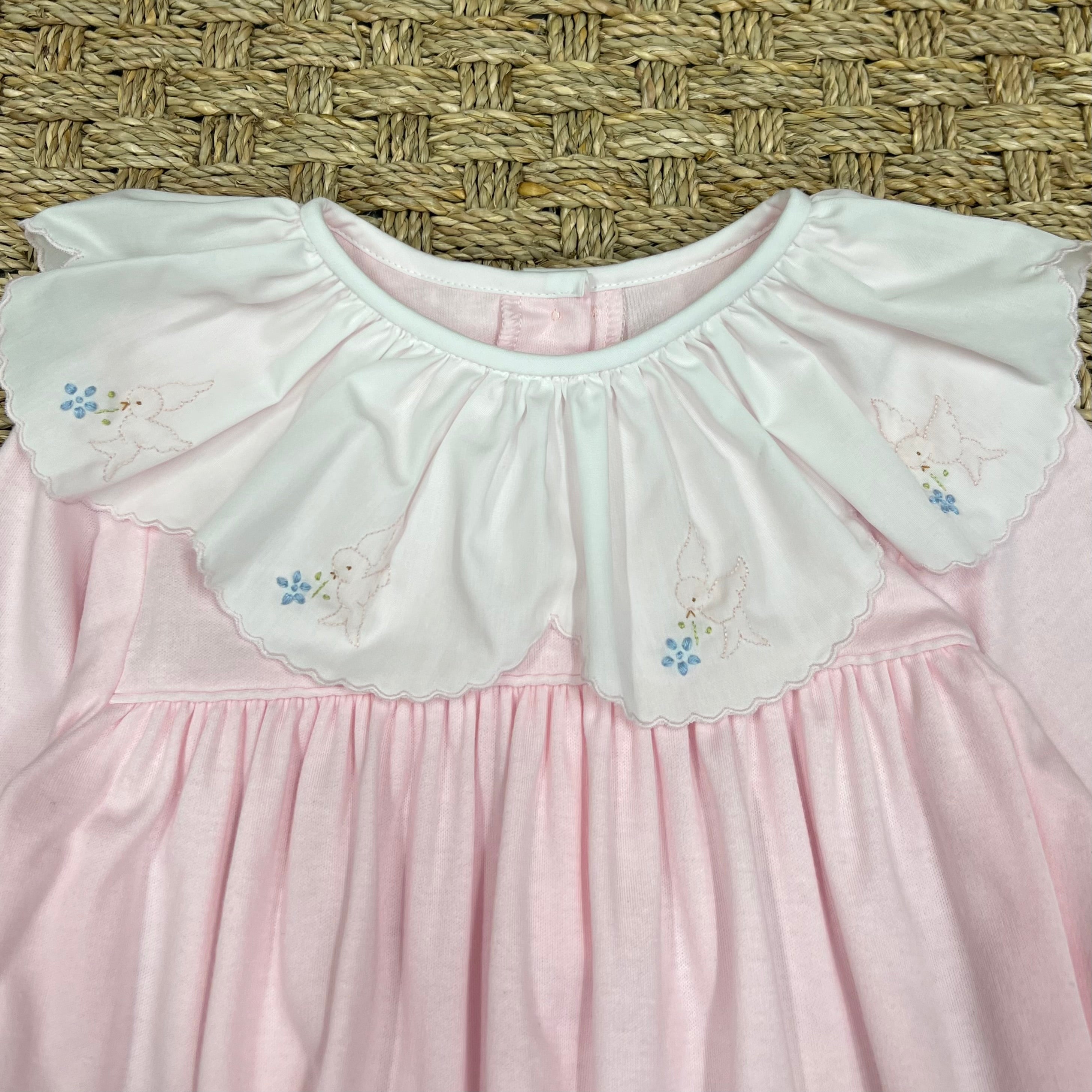 Auraluz Pink Knit Dress with Bird Embroidery