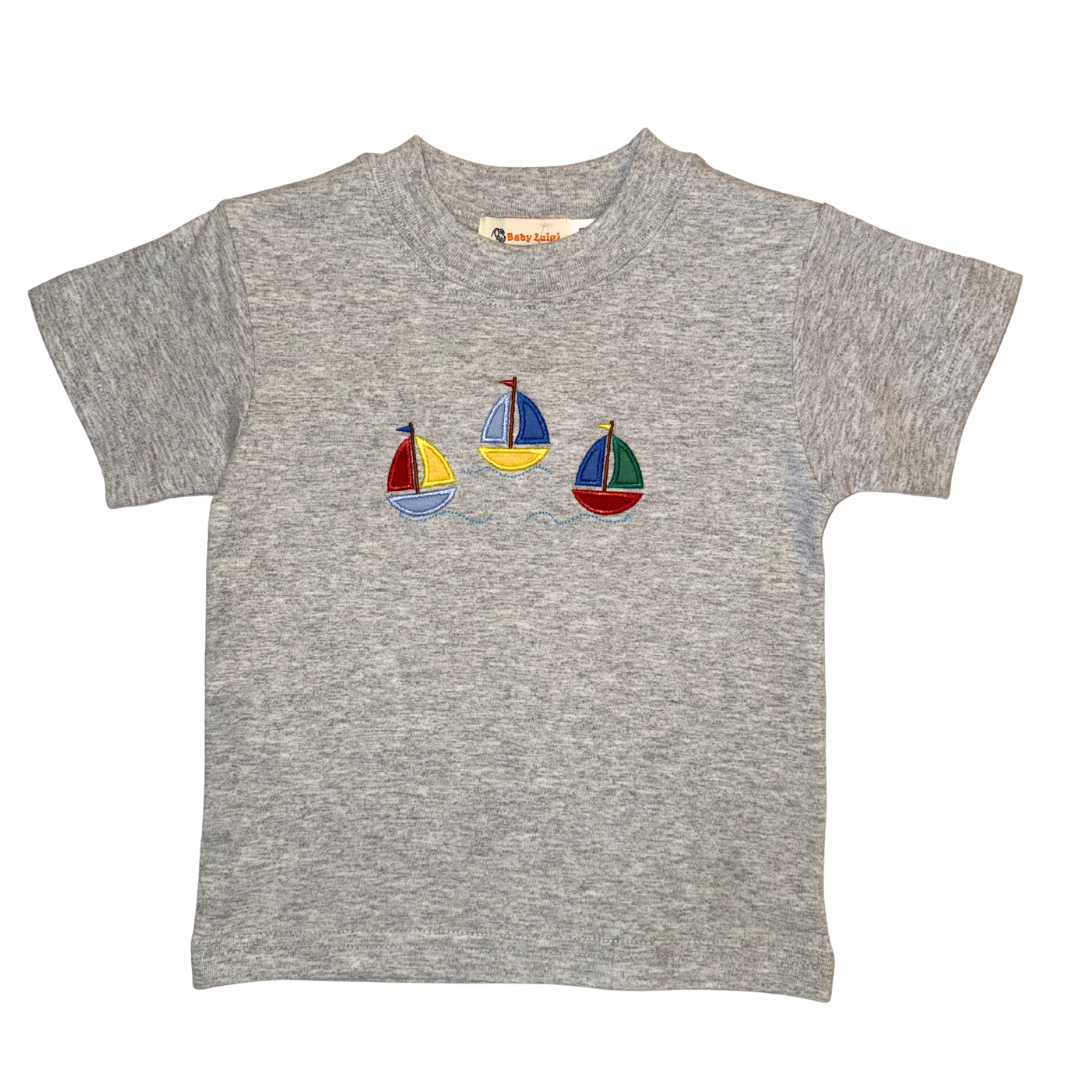 Luigi Tee 3 Sailboats on Heather Gray