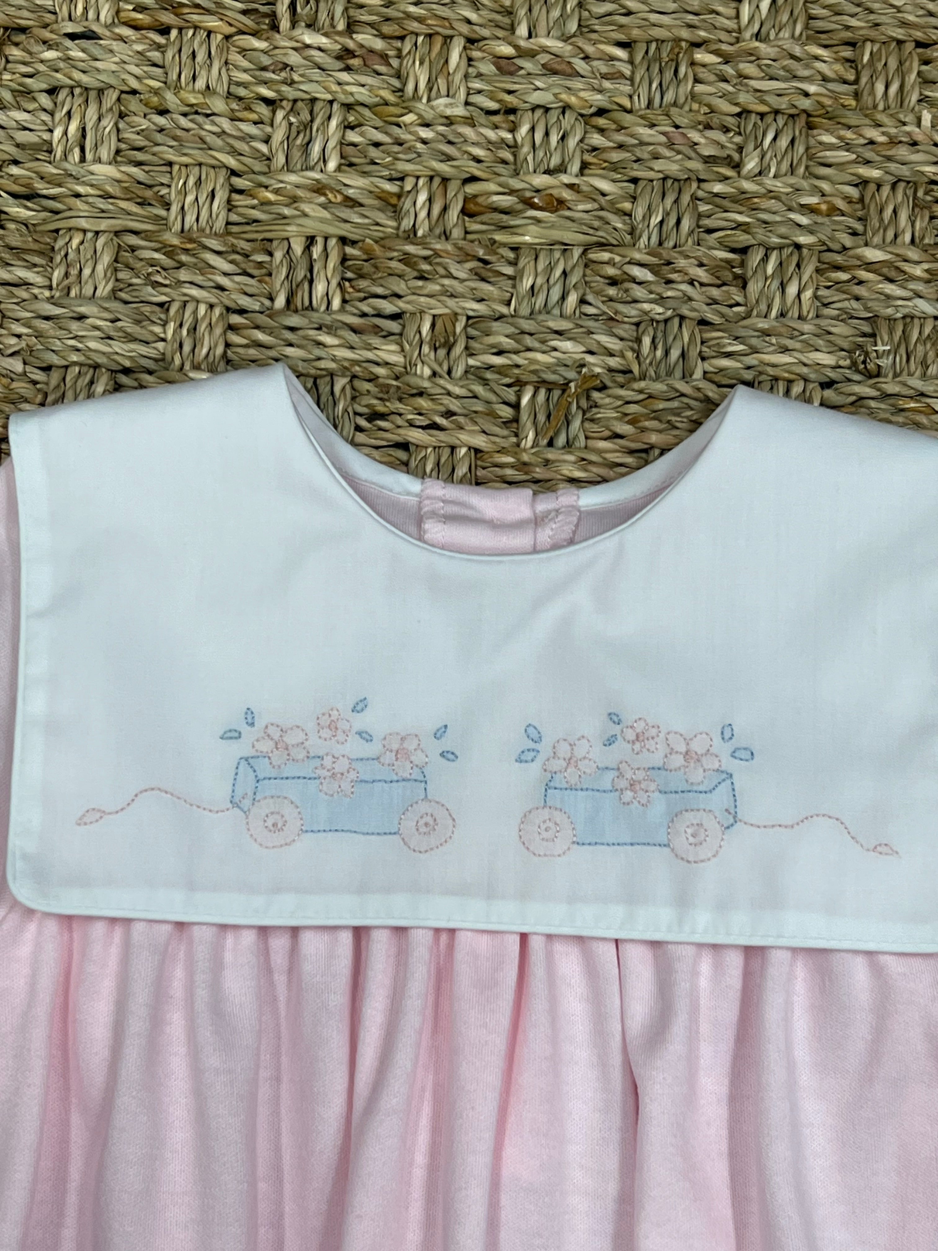 Auraluz Pink Knit Bubble with Floral Wagon Embroidery