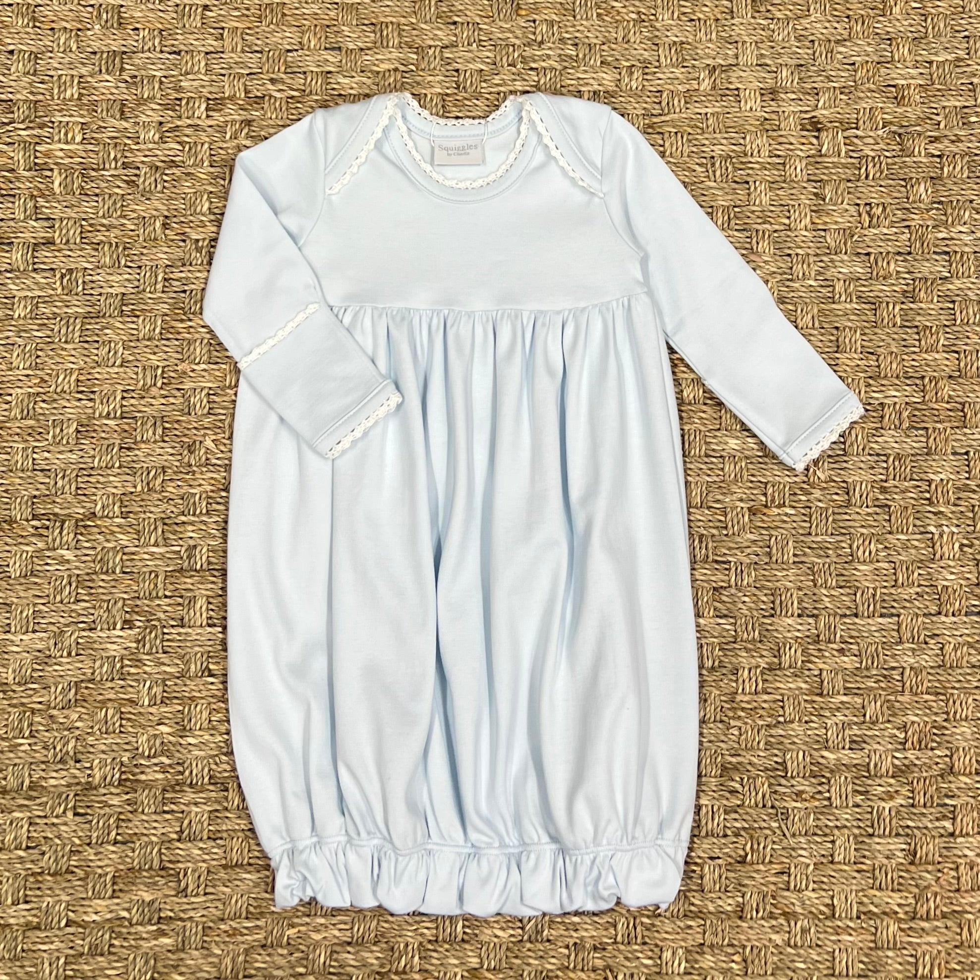 Squiggles Blue Lap Shoulder Gown with White Trim