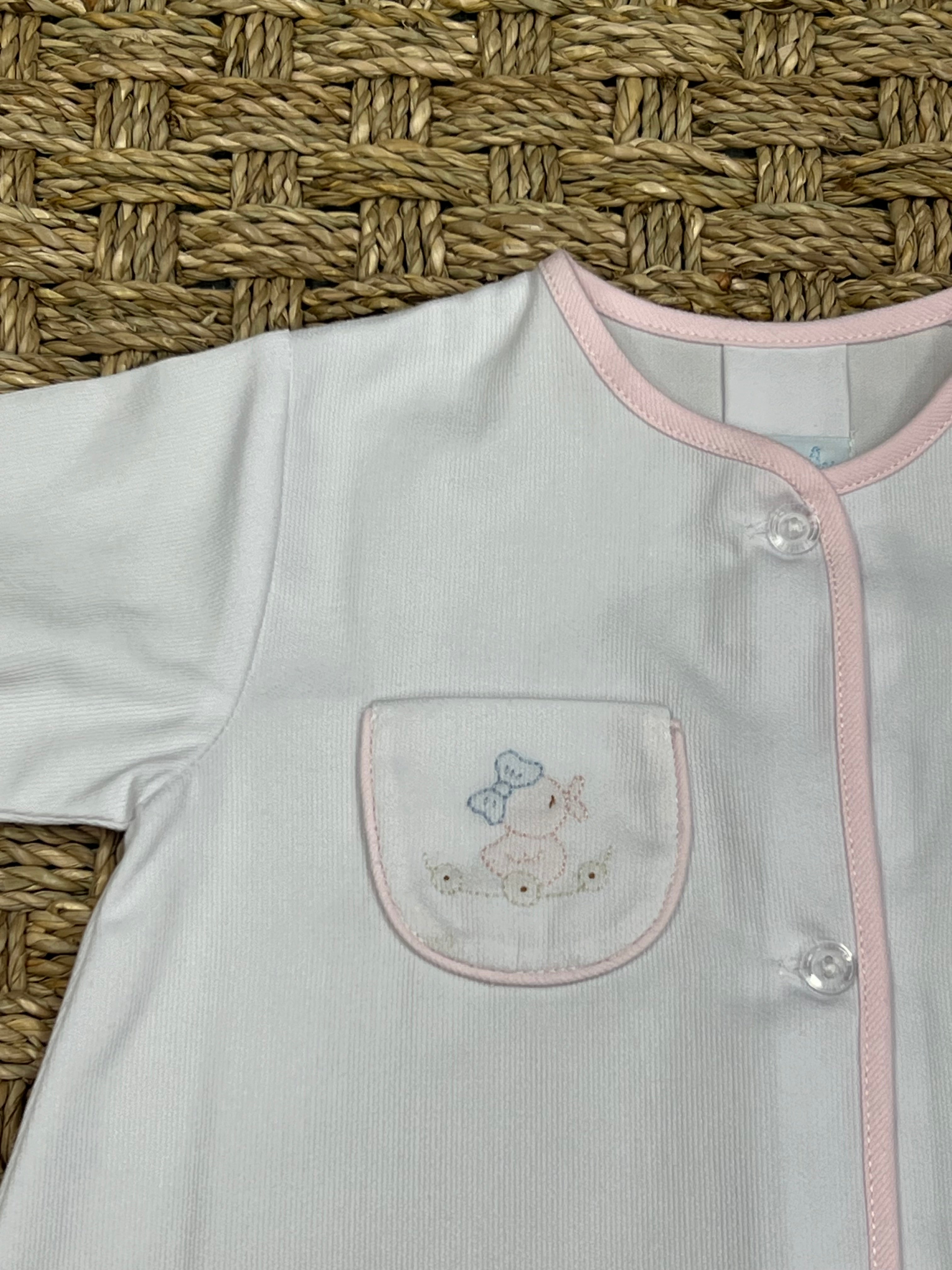 Auraluz White Pique Gown with Pink Duck Embroidery