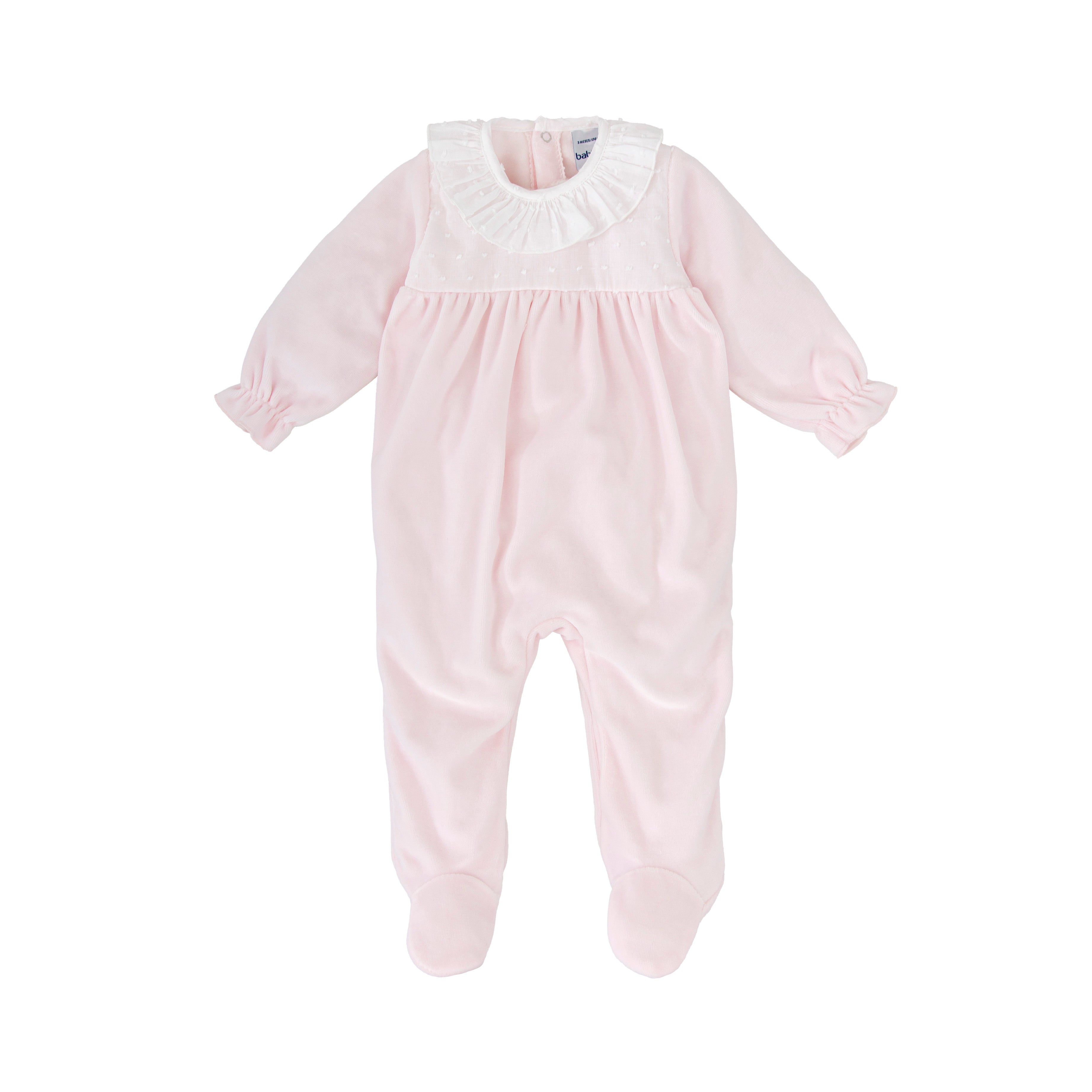 Babidu Pink Swiss Dot Babygrow with Ruffle Collar