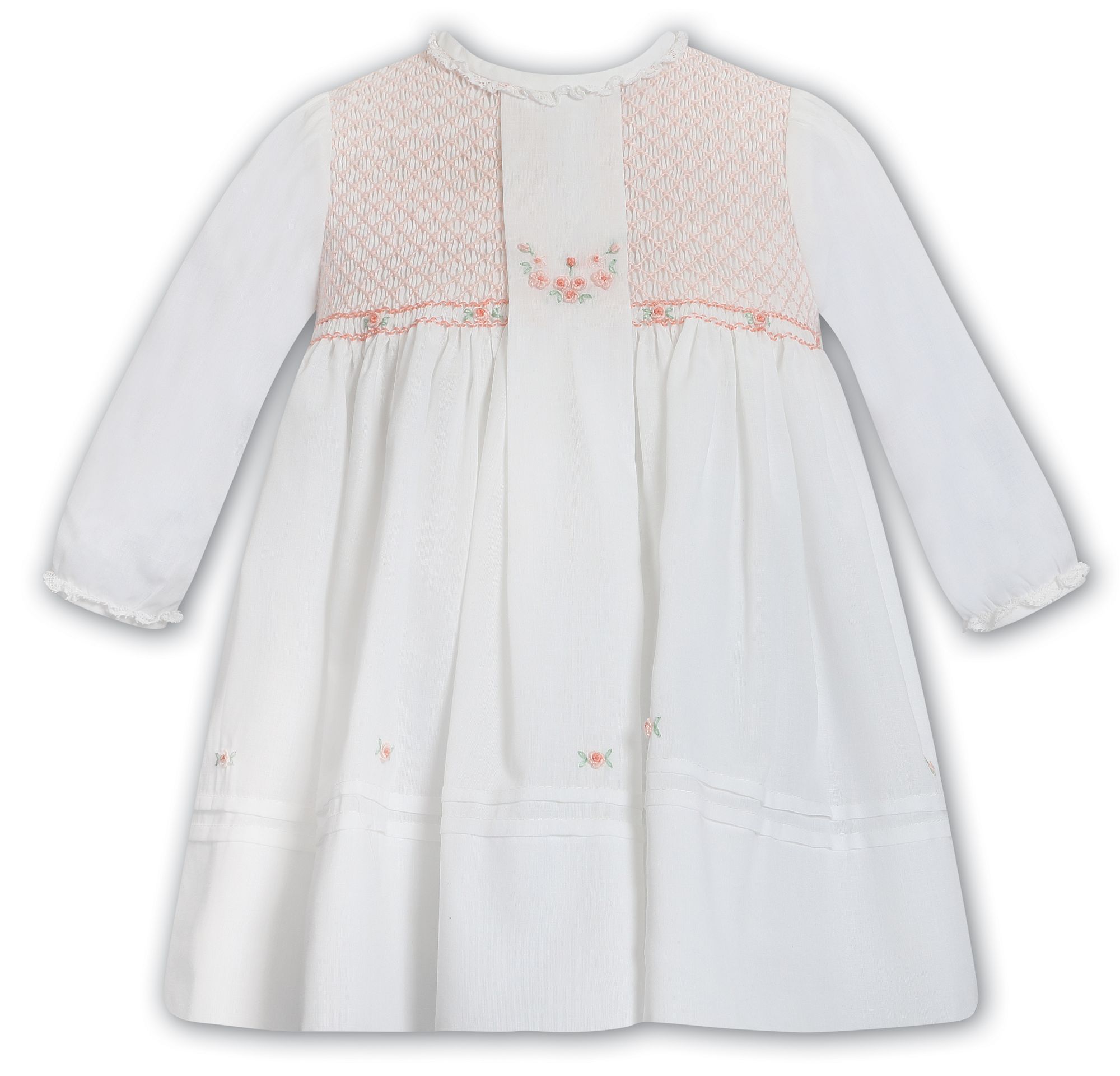 Sarah Louise Heritage Collection Smocked Dress, Ivory with Peach